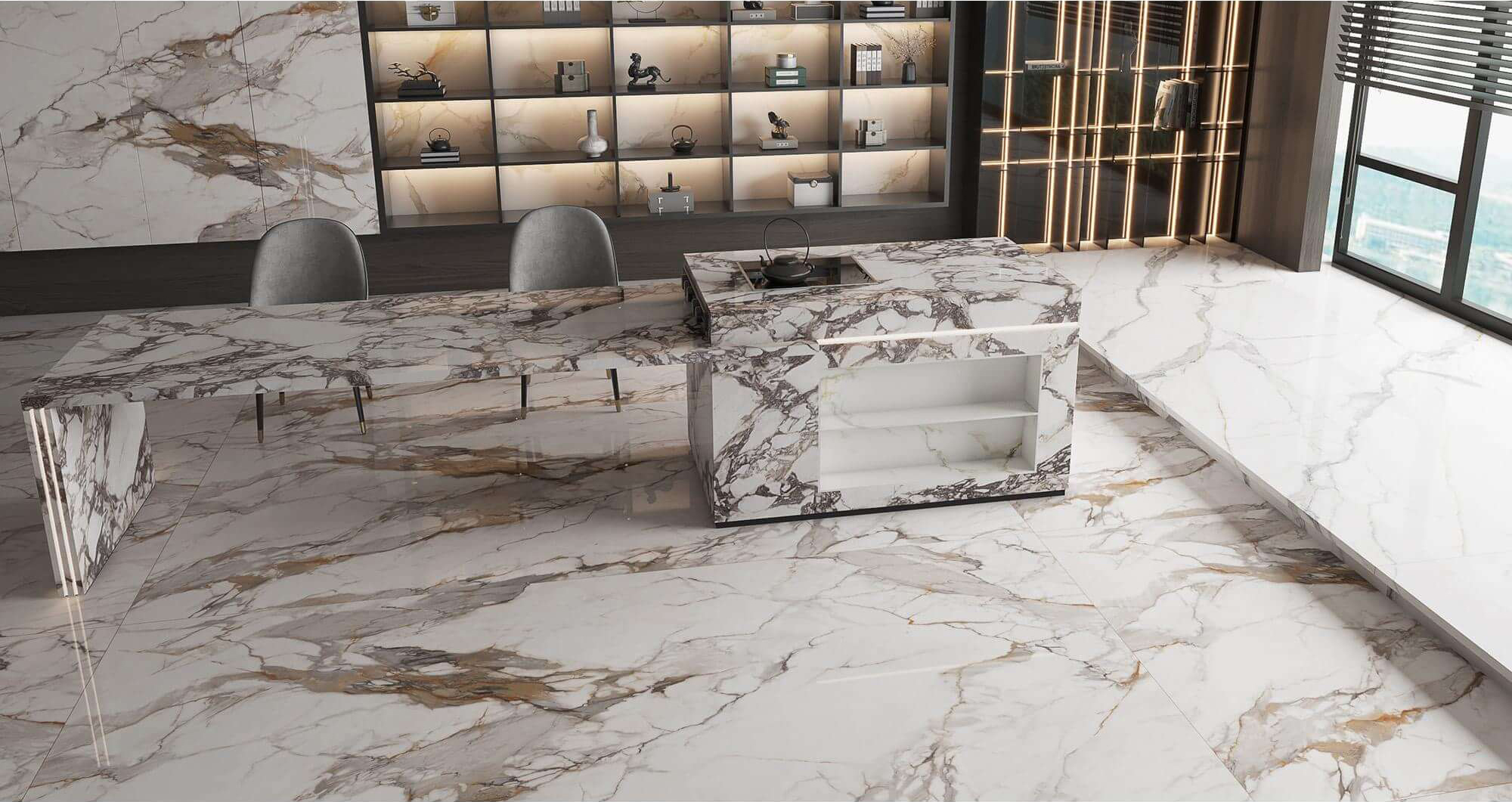 Luxury Top Fish Maw Gold White & Golden Vein Sintered Tile 1600x3200x12mm TQ35-JQD163212N122 AB