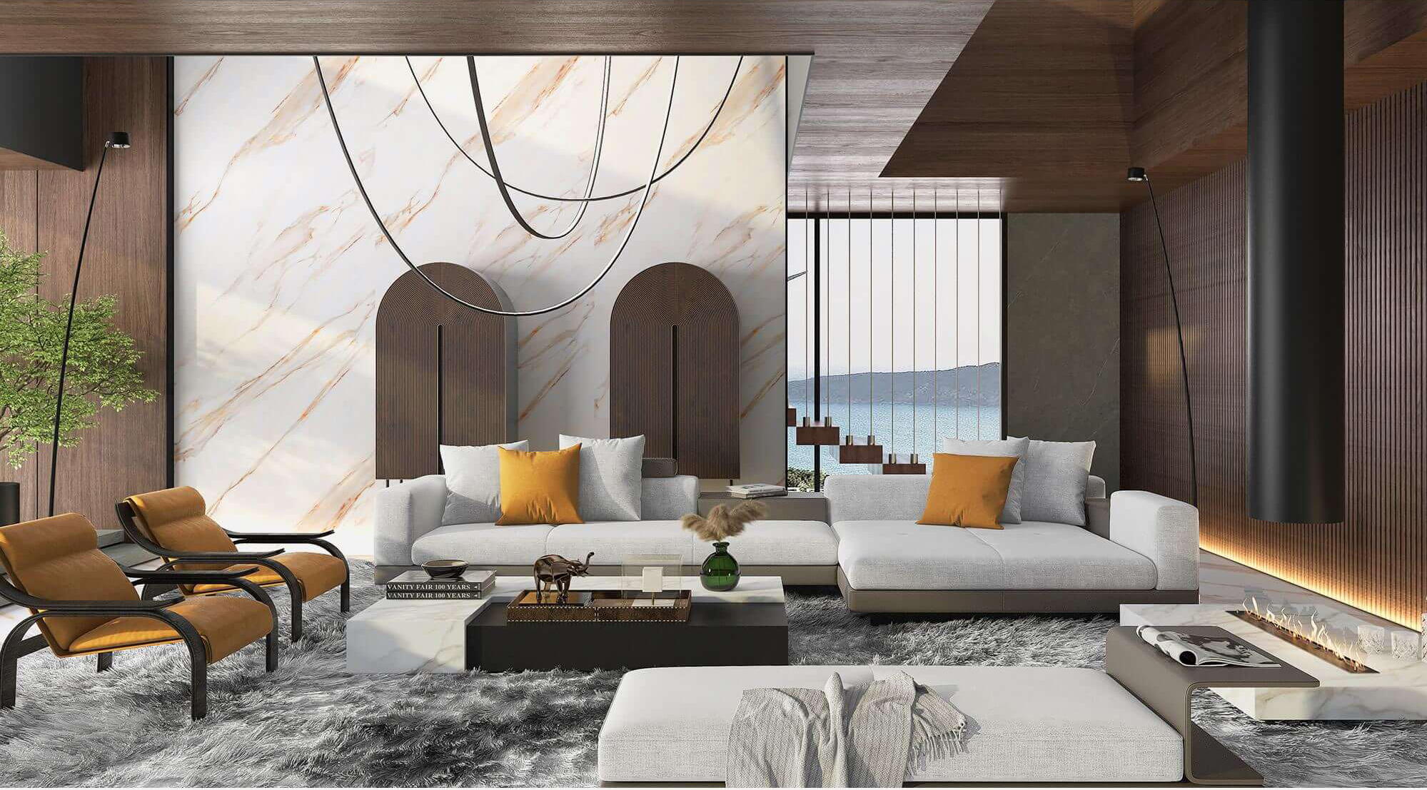 Luxury White & Warm Golden-Beige Vein Sintered Tile 1600x3200x12mm TQ35-JQD163212X47