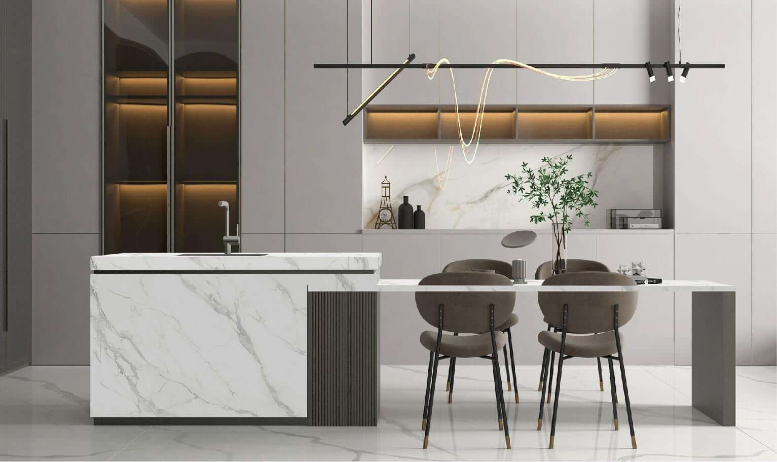 Premium Mirror Continuous Calacatta Look Full-Body Sintered Stone Slab TQ35-JQD163212X55