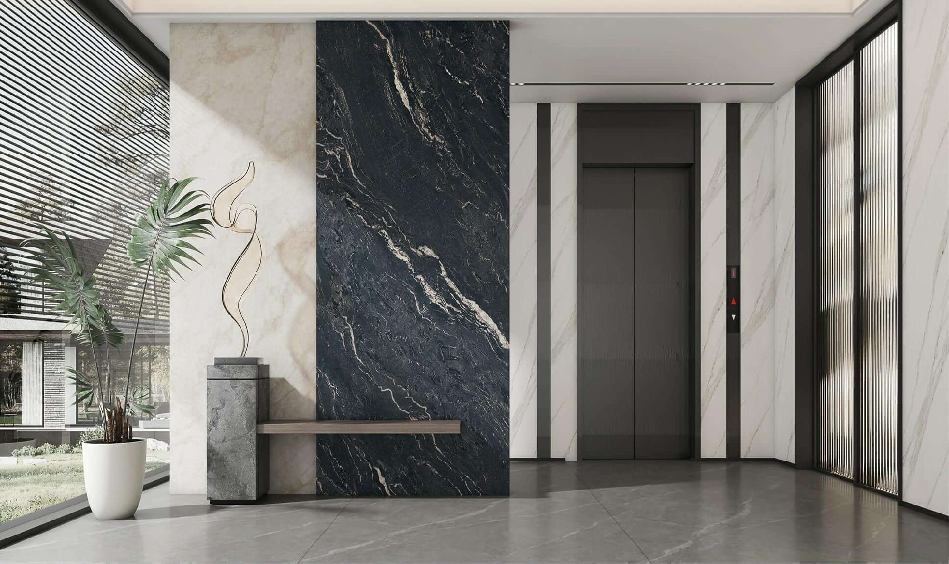 Luxury Dark Charcoal & Off-White Vein Full Body Sintered Tile 1600x3200x12mm TQ35-JQF163212X136