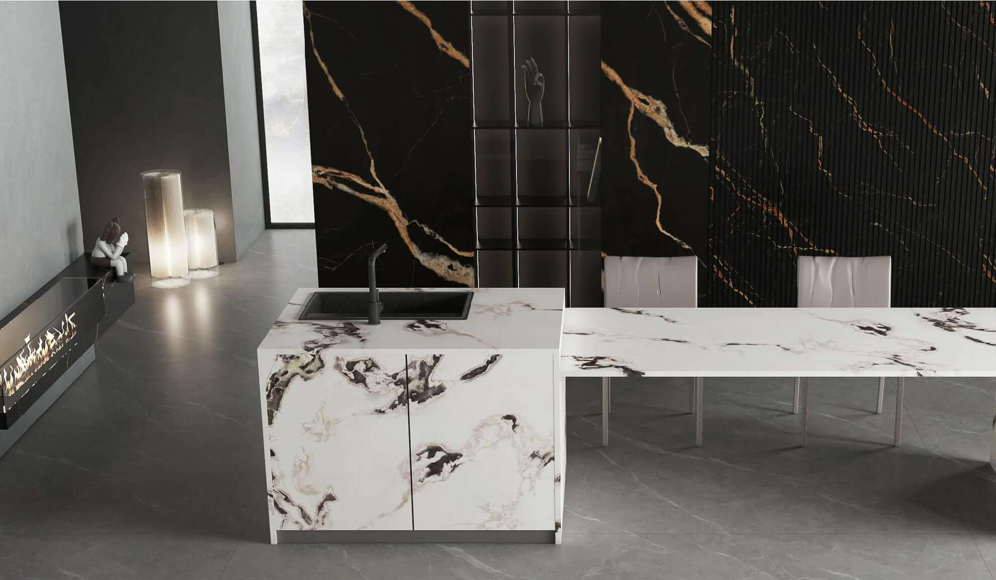 Luxury Black & Golden Vein Full Body Sintered Tile 1600x3200x12mm TQ35-JQF163212X137