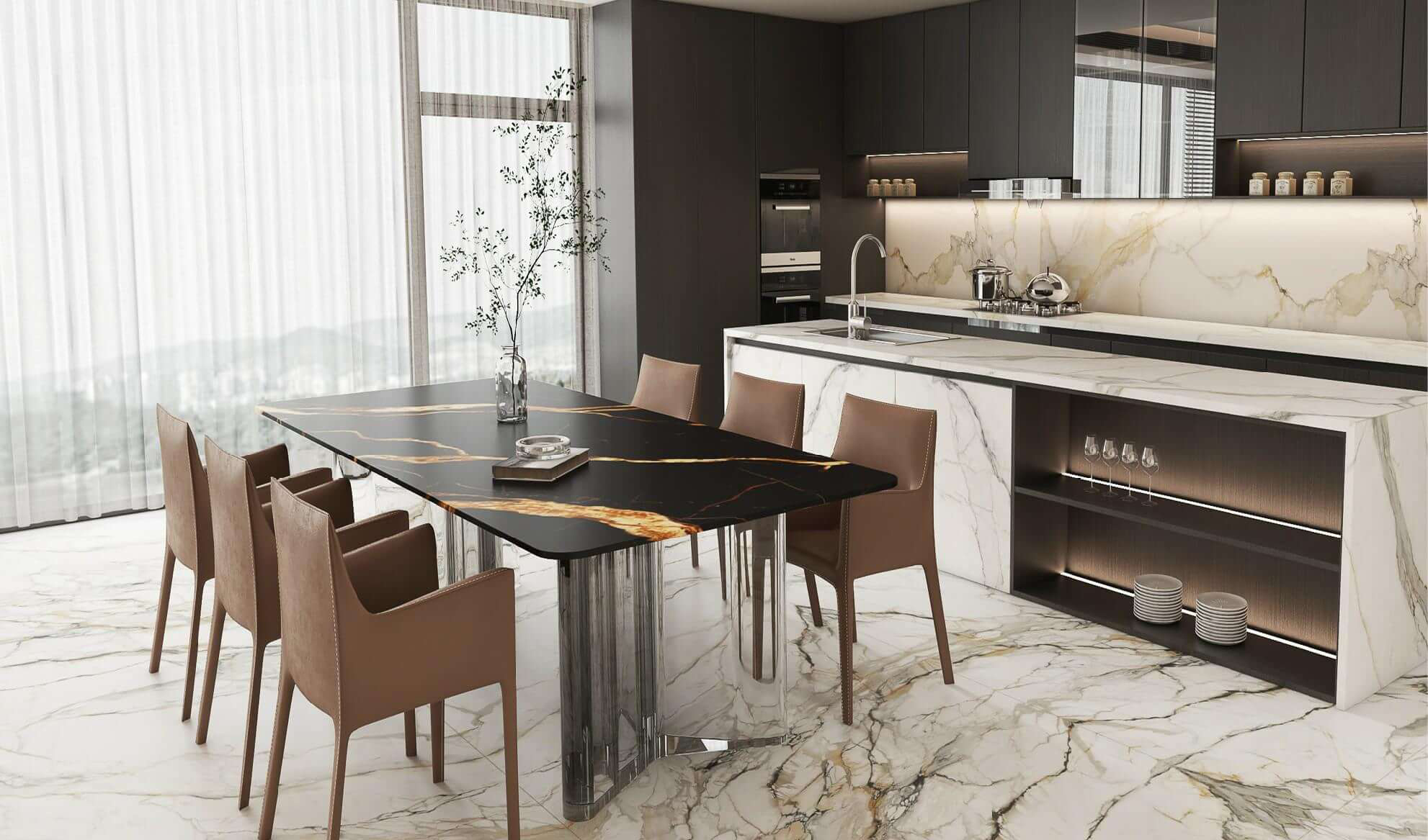 Luxury Black & Golden Vein Full Body Sintered Tile 1600x3200x12mm TQ35-JQF163212X137