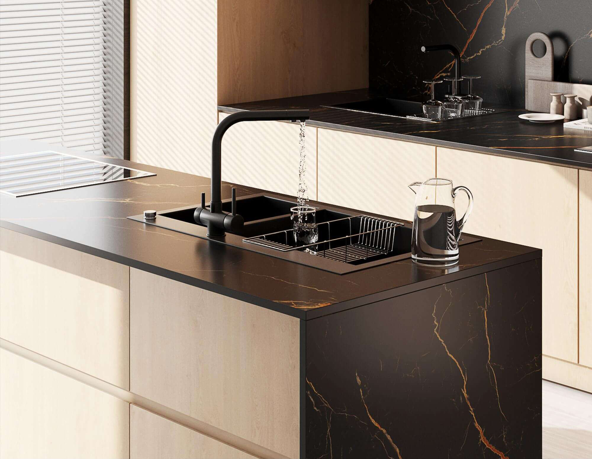 Intricate Golden Vein Black Sintered Tile for High-End Interiors TQ35-JQF163220X138