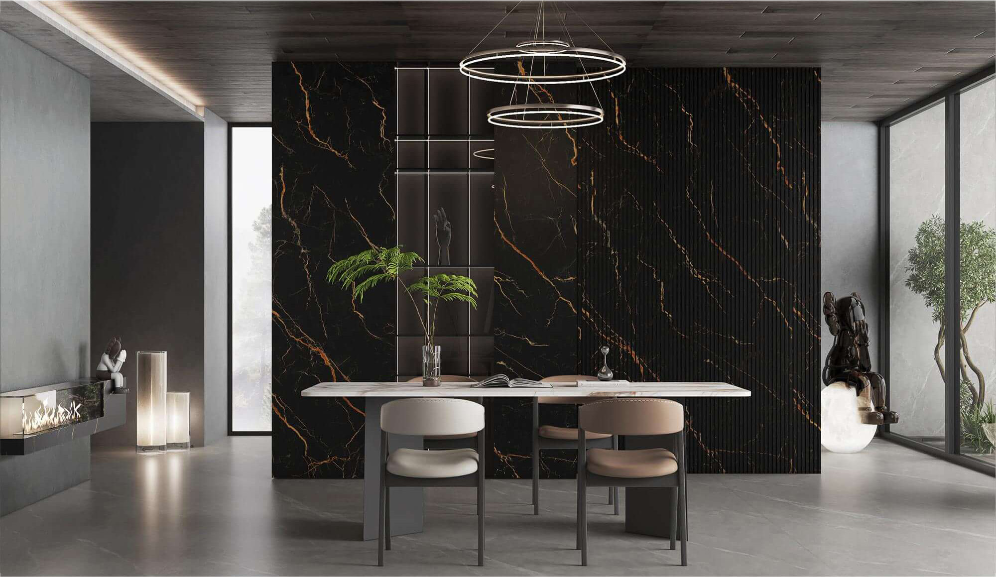 Intricate Golden Vein Black Sintered Tile for High-End Interiors TQ35-JQF163220X138