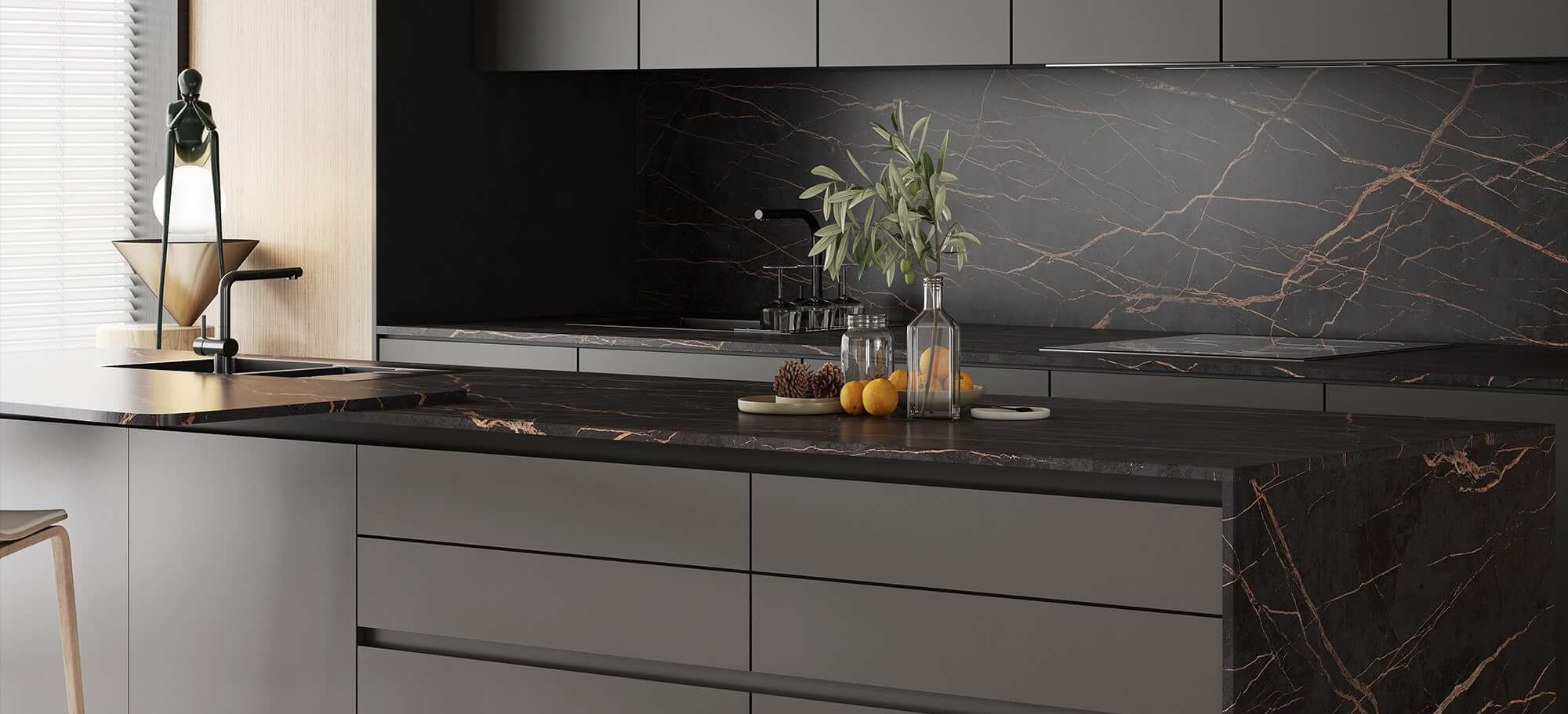 Dark Charcoal Copper Vein Sintered Tile Slab TQ35-JQF163220X162