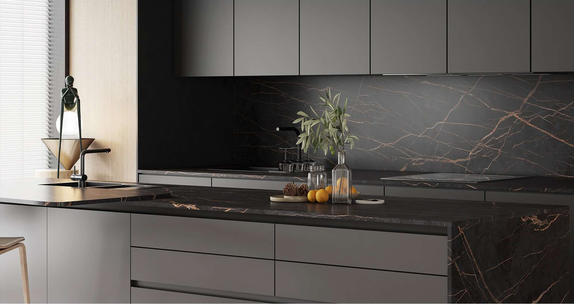 Dark Charcoal Copper Vein Sintered Tile Slab TQ35-JQF163220X162