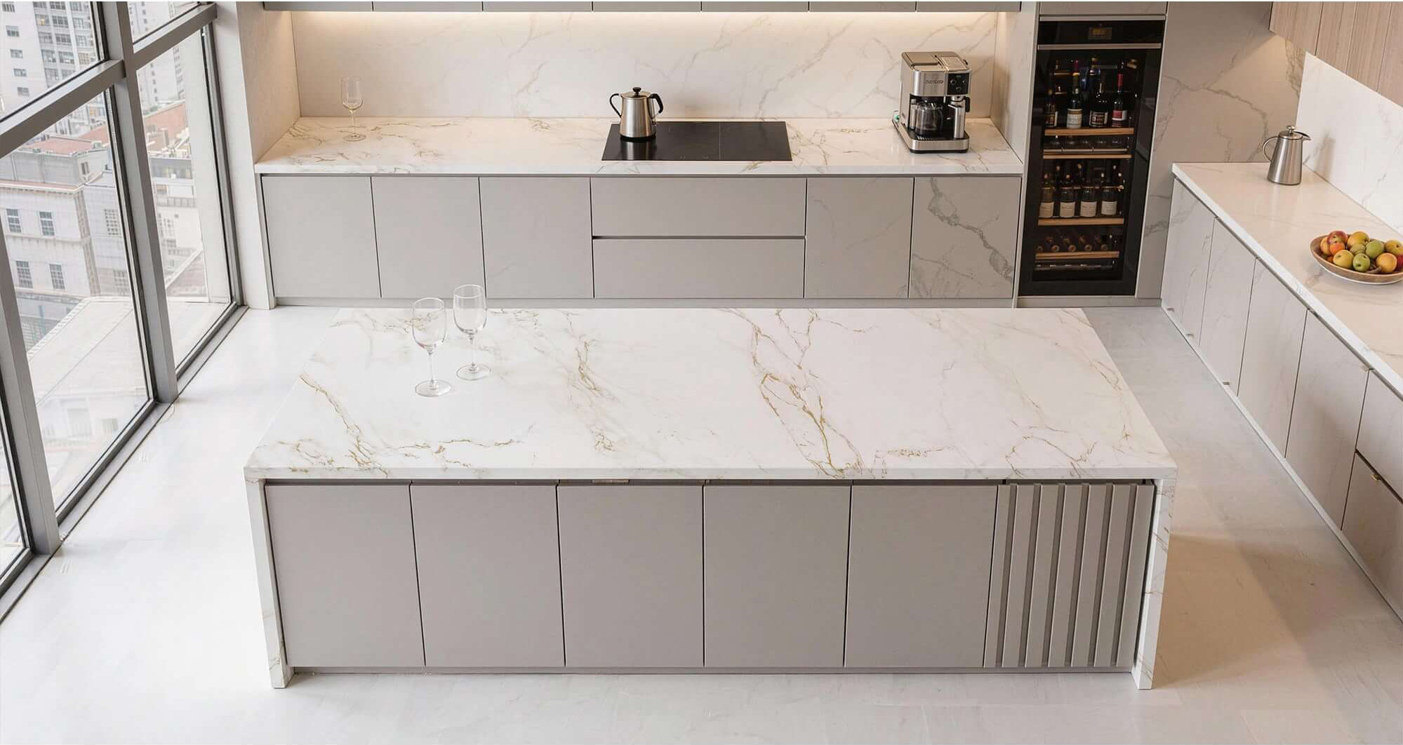 White Gold Marble Look Sintered Tile Slab TQ35-LH321620MG208