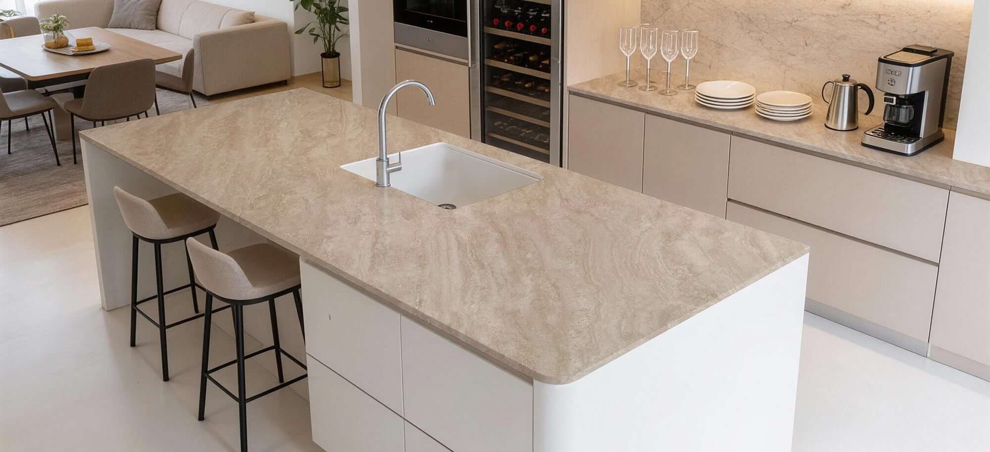 Beige Travertine Look Sintered Tile Slab TQ35-LHA321620D213