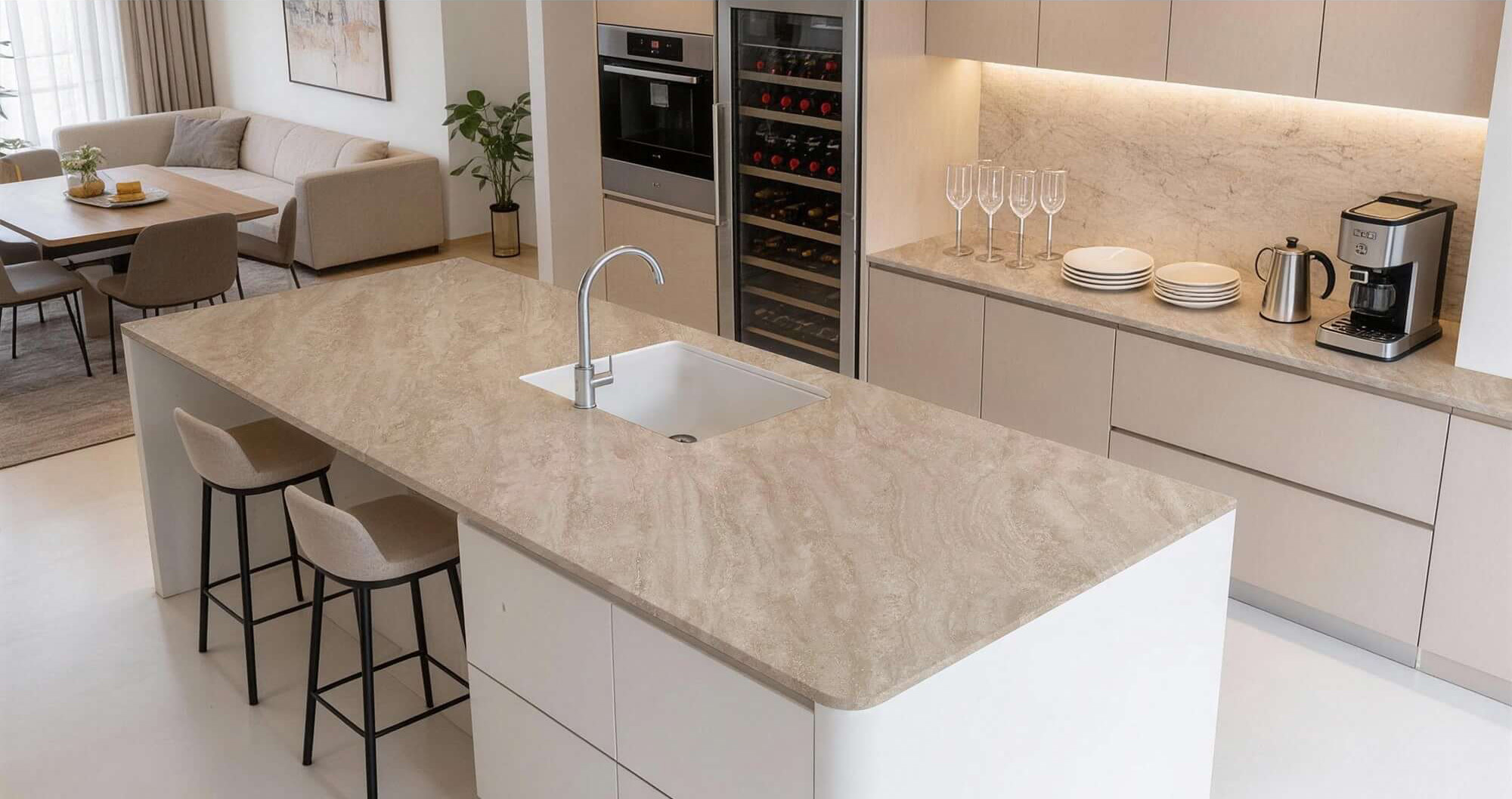 Beige Travertine Look Sintered Tile Slab TQ35-LHA321620D213