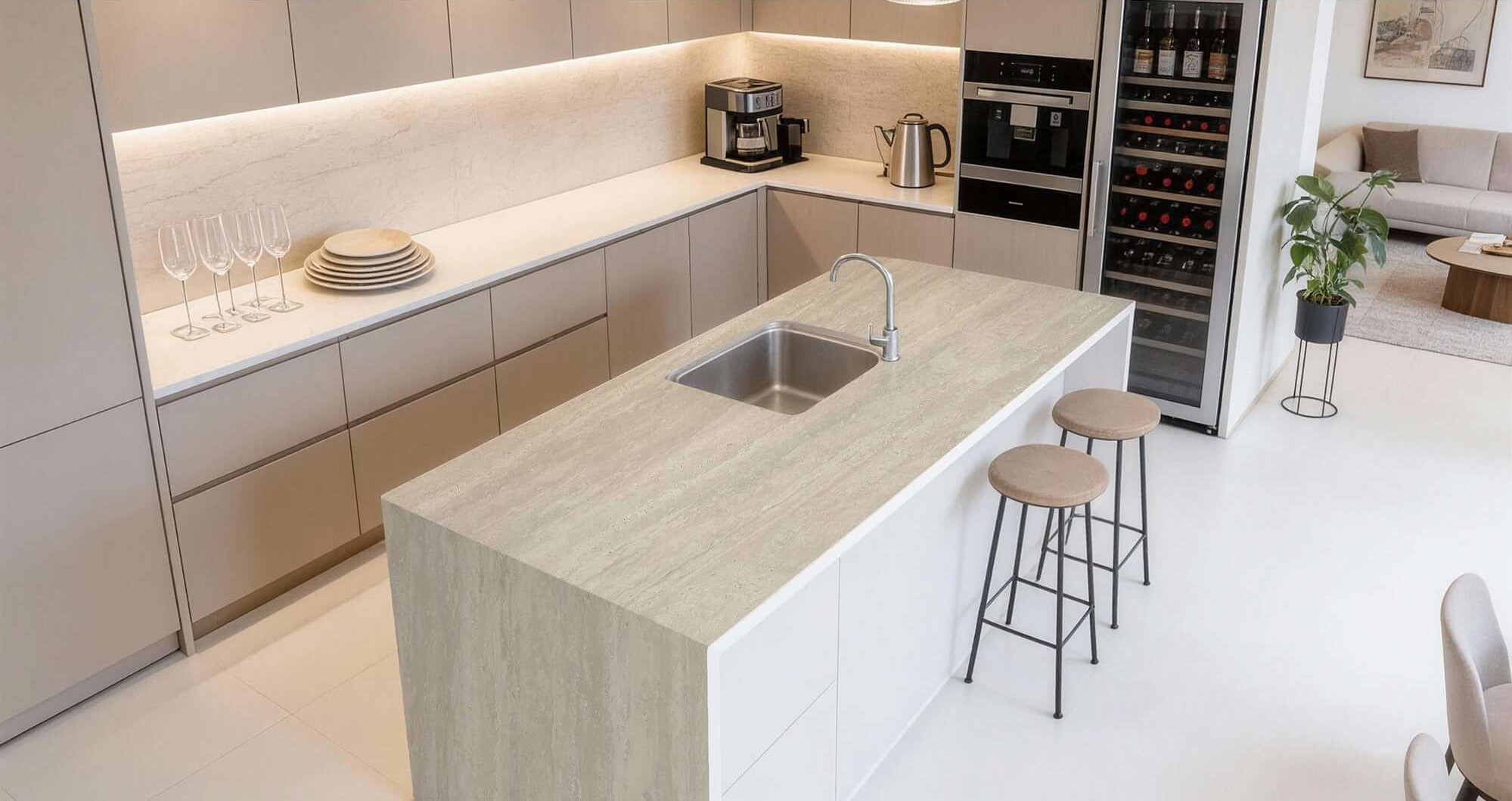 Beige Travertine Look Sintered Tile Slab TQ35-LHA321620MG3101