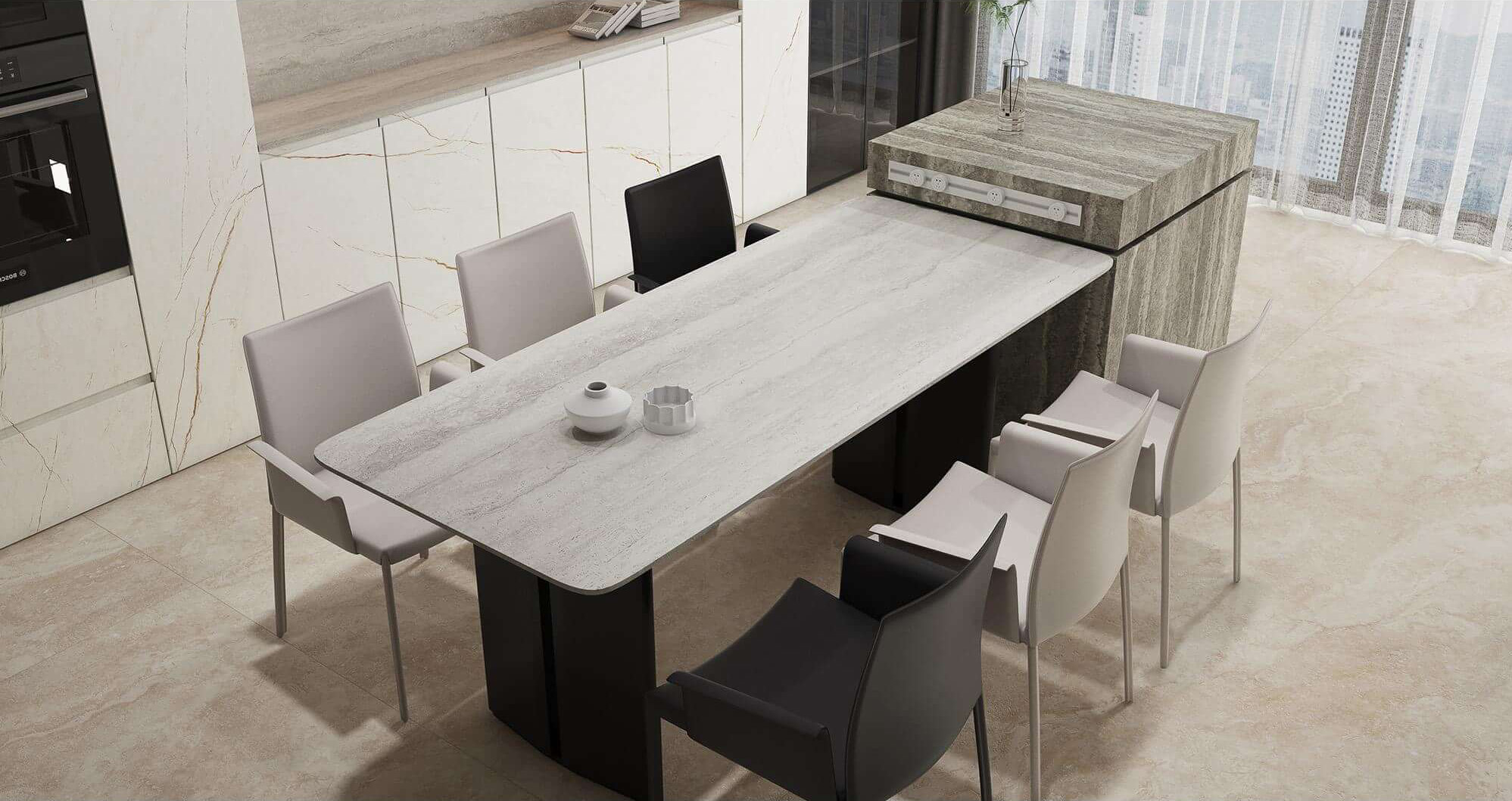 White Travertine Look Sintered Tile Slab TQ35-LHA321620N153