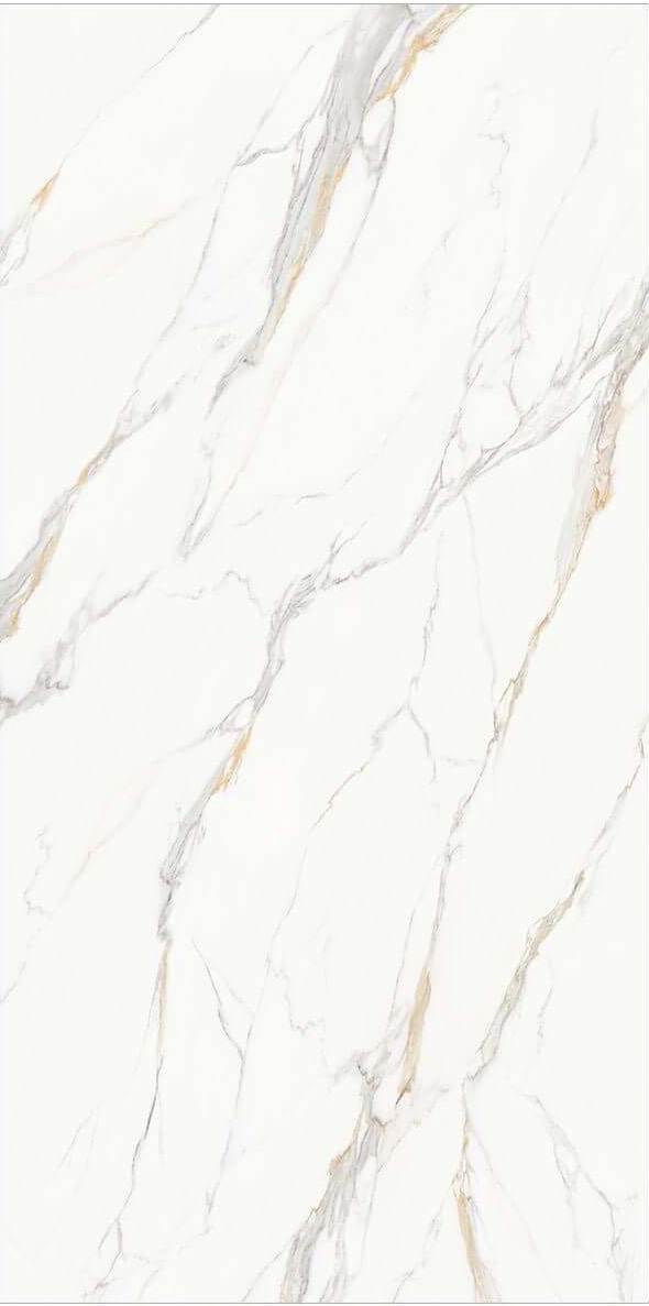 Luxury Calacatta-Inspired White & Golden Vein Sintered Tile 1600x3200x20mm TQ35-LHD321620G666