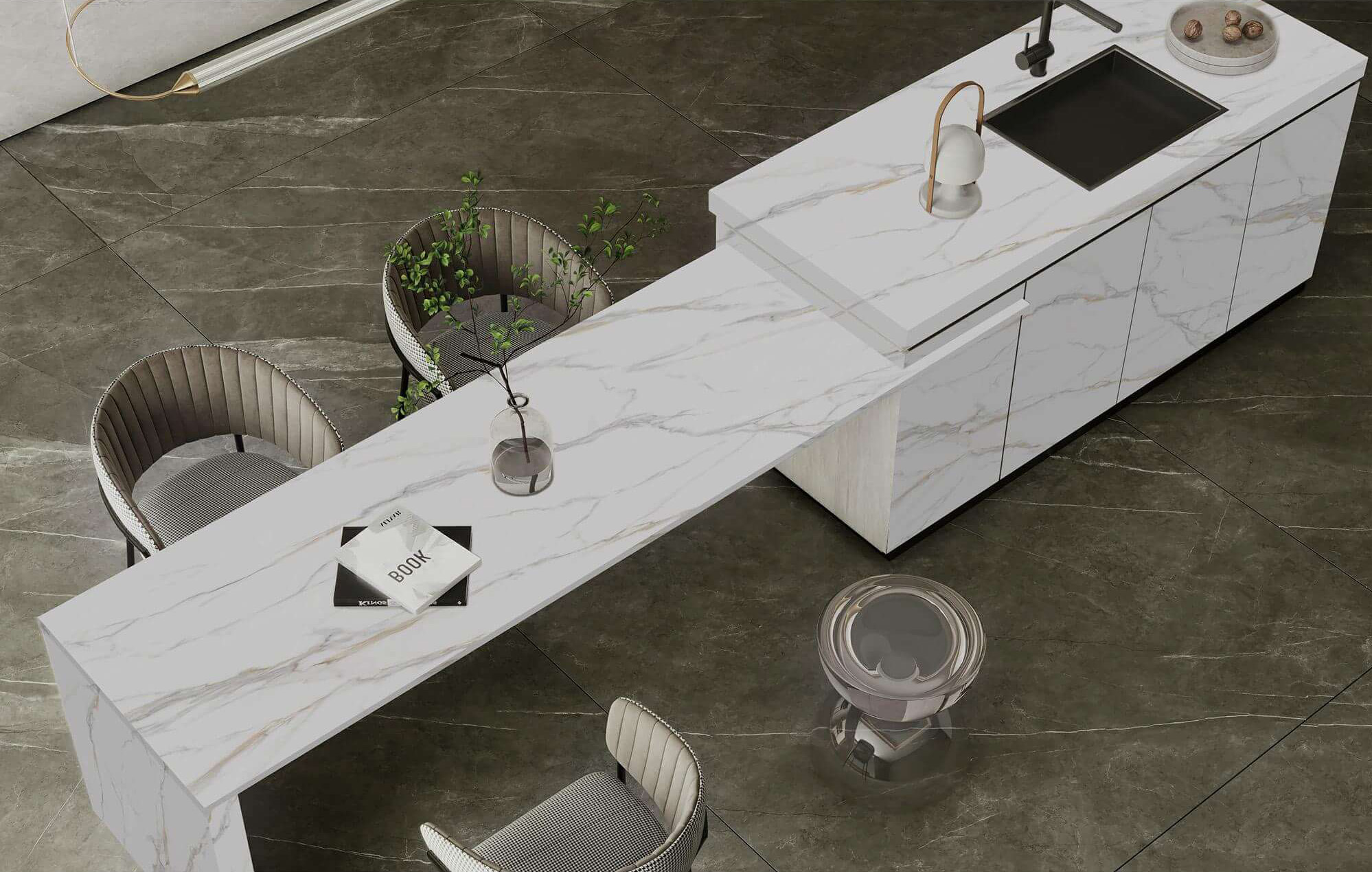 Luxury Calacatta-Inspired White & Golden Vein Sintered Tile 1600x3200x20mm TQ35-LHD321620G666