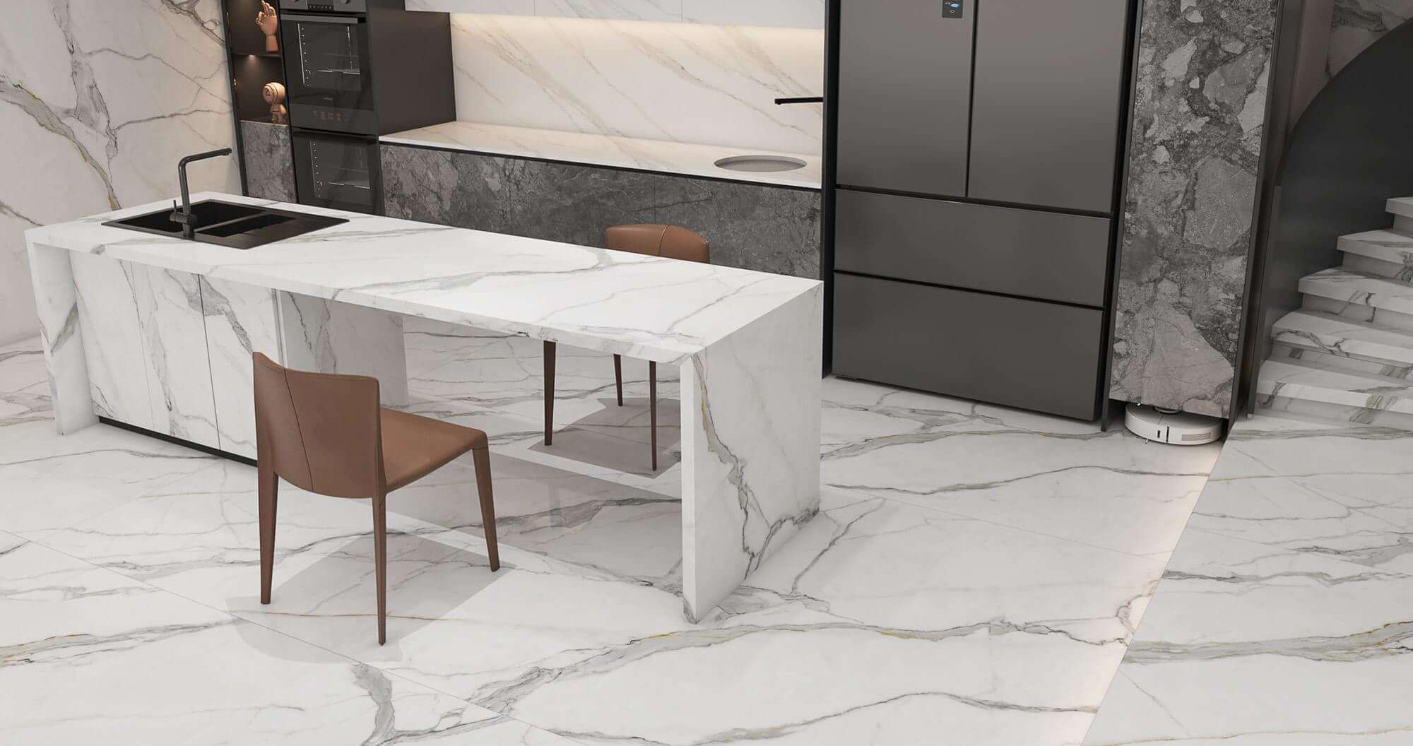 Luminous Calacatta Marble Effect Sintered Tile 1600x3200x20mm TQ35-LHD321620N123