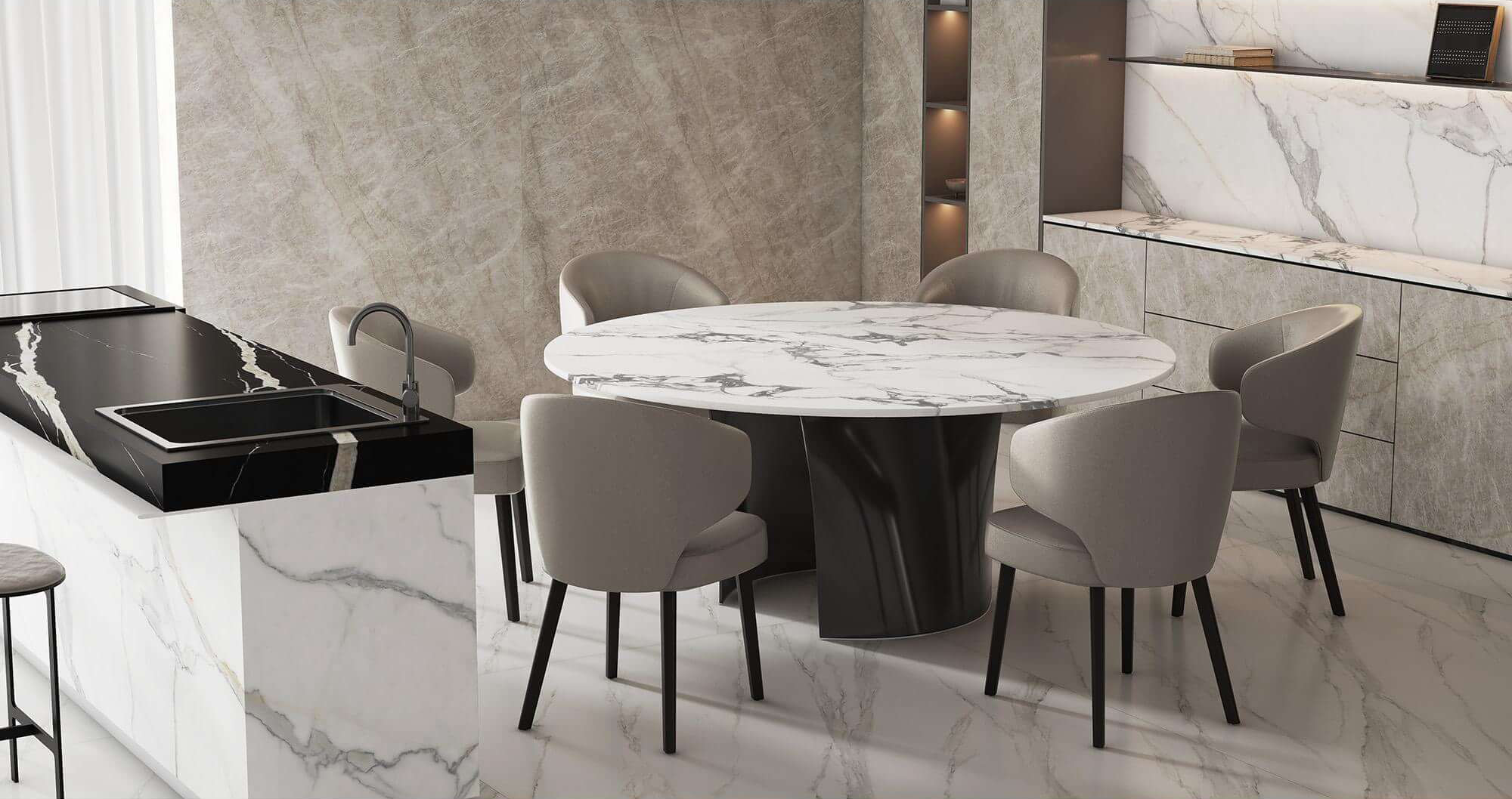 Bold White & Black Vein Marble-Effect Sintered Tile 1600x3200x20mm TQ35-LHD321620N131
