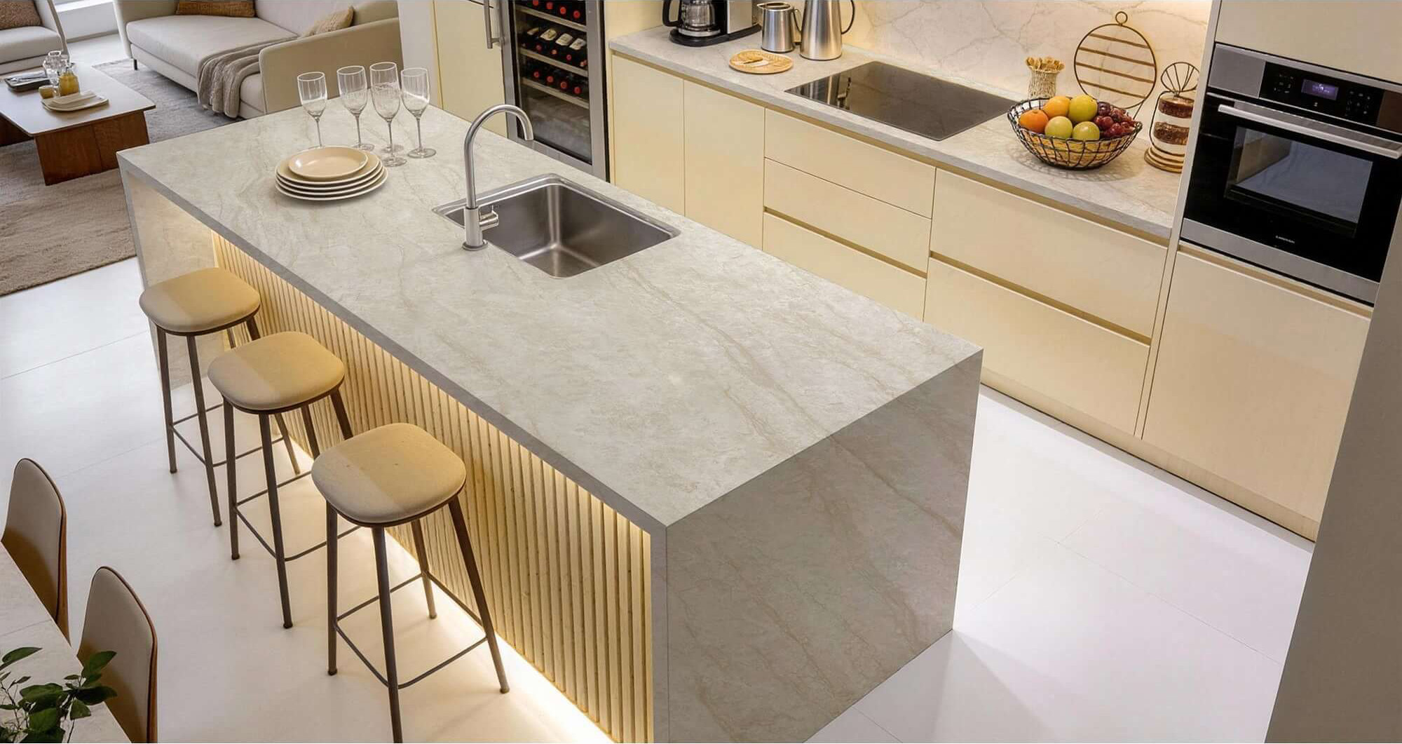 Warm Beige Travertine-Effect Sintered Tile 1600x3200x20mm TQ35-LHD321620N190 AB