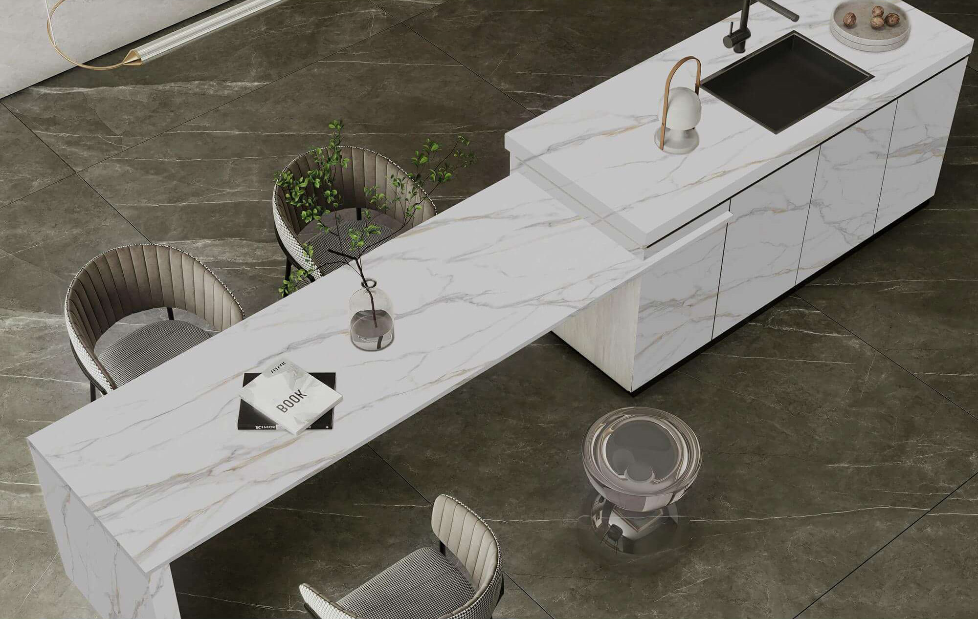 Luxury Calacatta-Inspired White & Golden Vein Sintered Tile 1600x3200x20mm TQ35-LHD321620N666