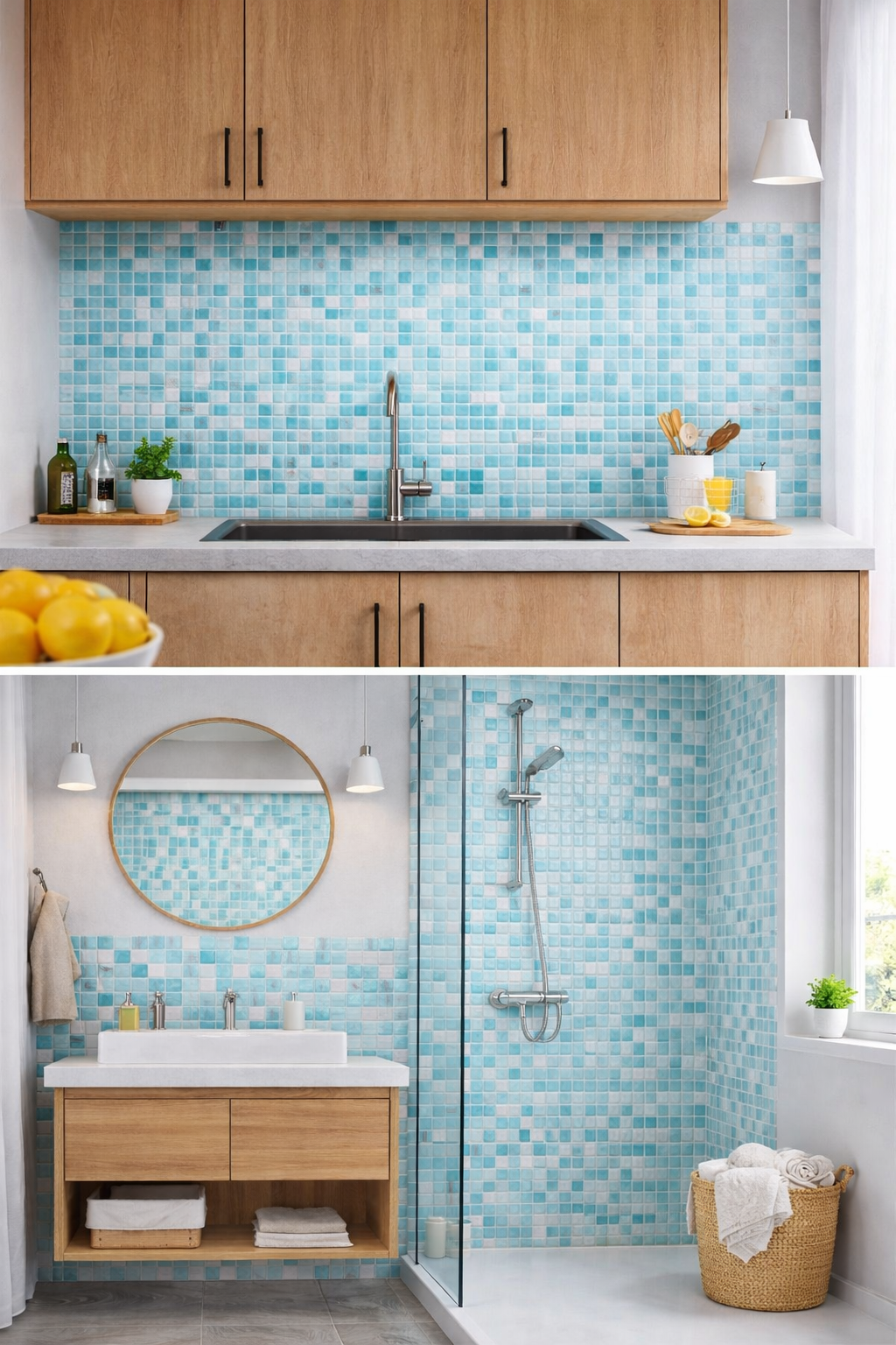 Turquoise Blue and White Glass Mosaic Tile for Swimming Pool, Bathroom and Spa Walls TQ36-Yu Ruyi-006