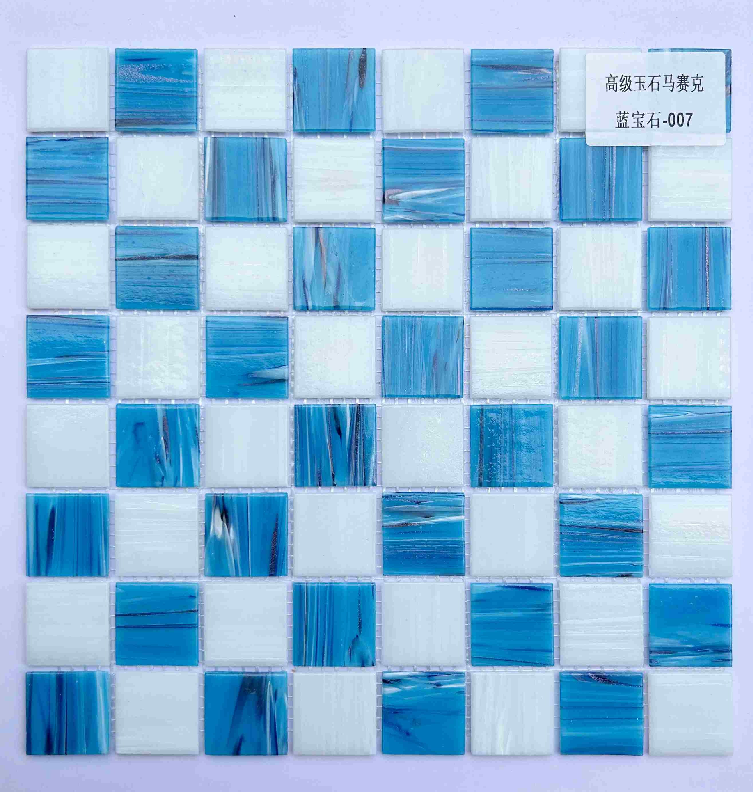 Sapphire Blue & White Glass Mosaic Tile, 36x36mm, for Pool & Bathroom TQ36-Sapphire007