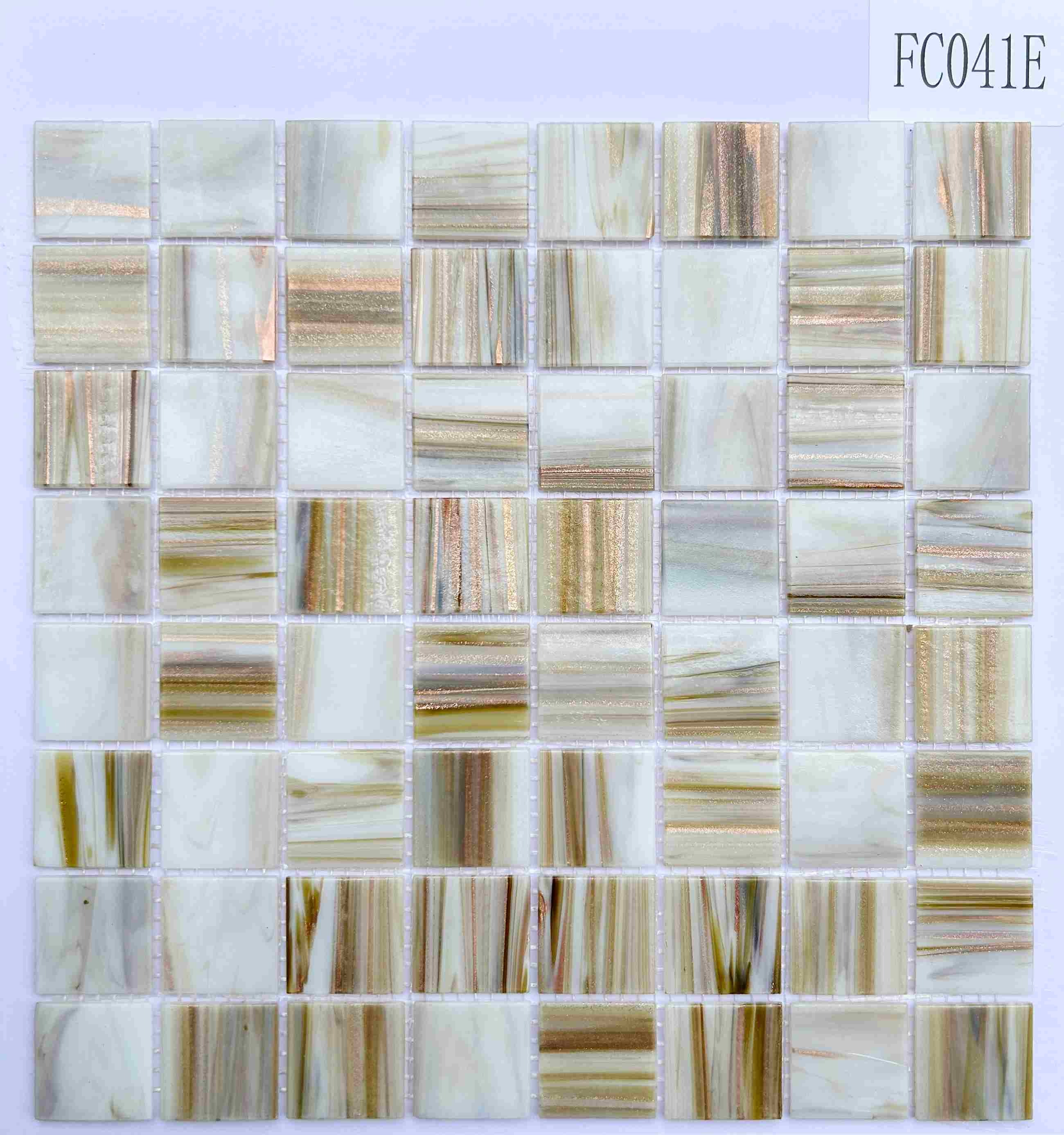 Natural Beige & Cream Glass Mosaic Tile with Golden Streaks, 36x36mm, for Bathroom & Kitchen TQ36-FC041E