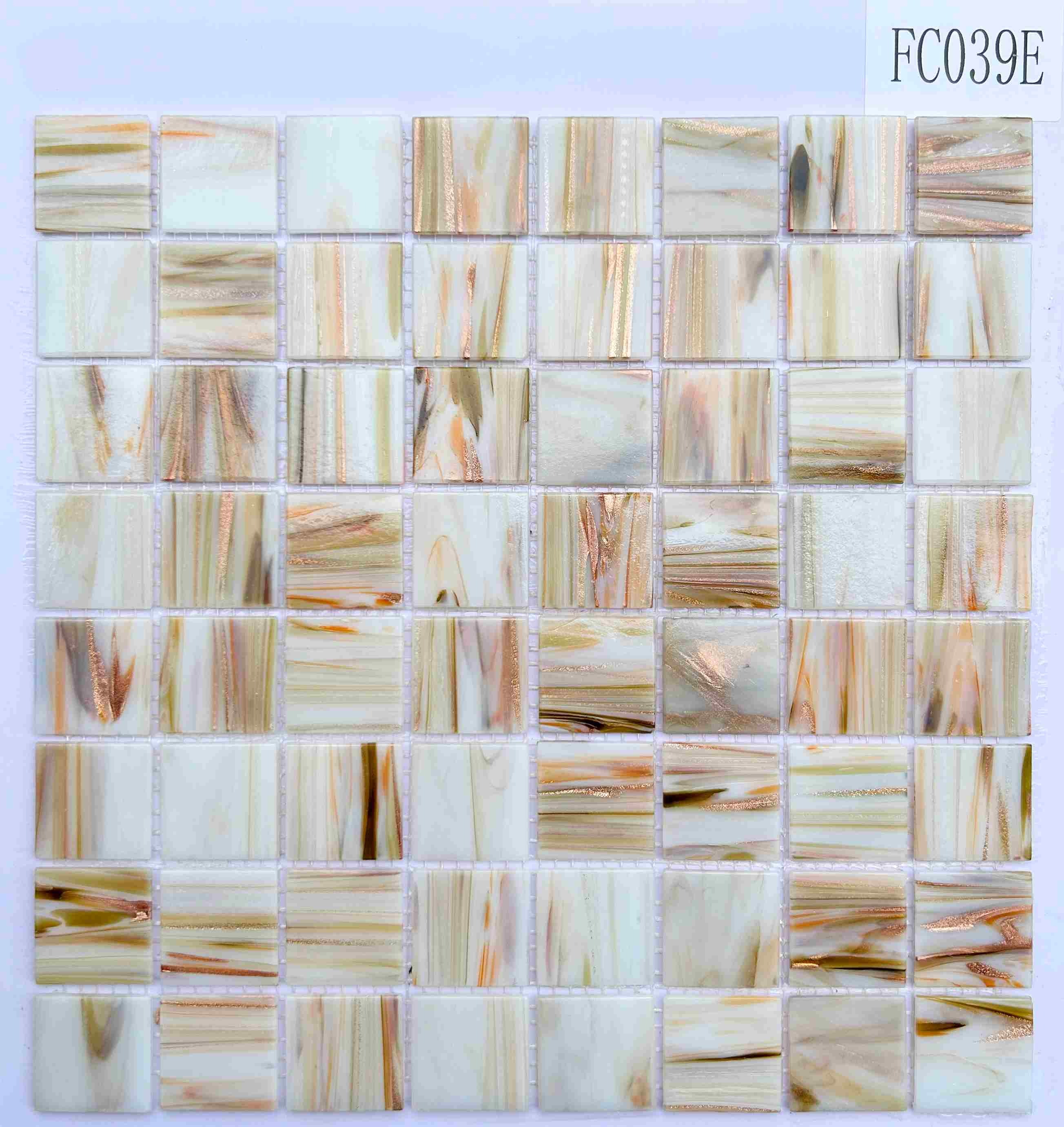 Cream & Beige Glass Mosaic Tile with Copper Streaks, 36x36mm, for Bathroom & Kitchen TQ36-FC039E