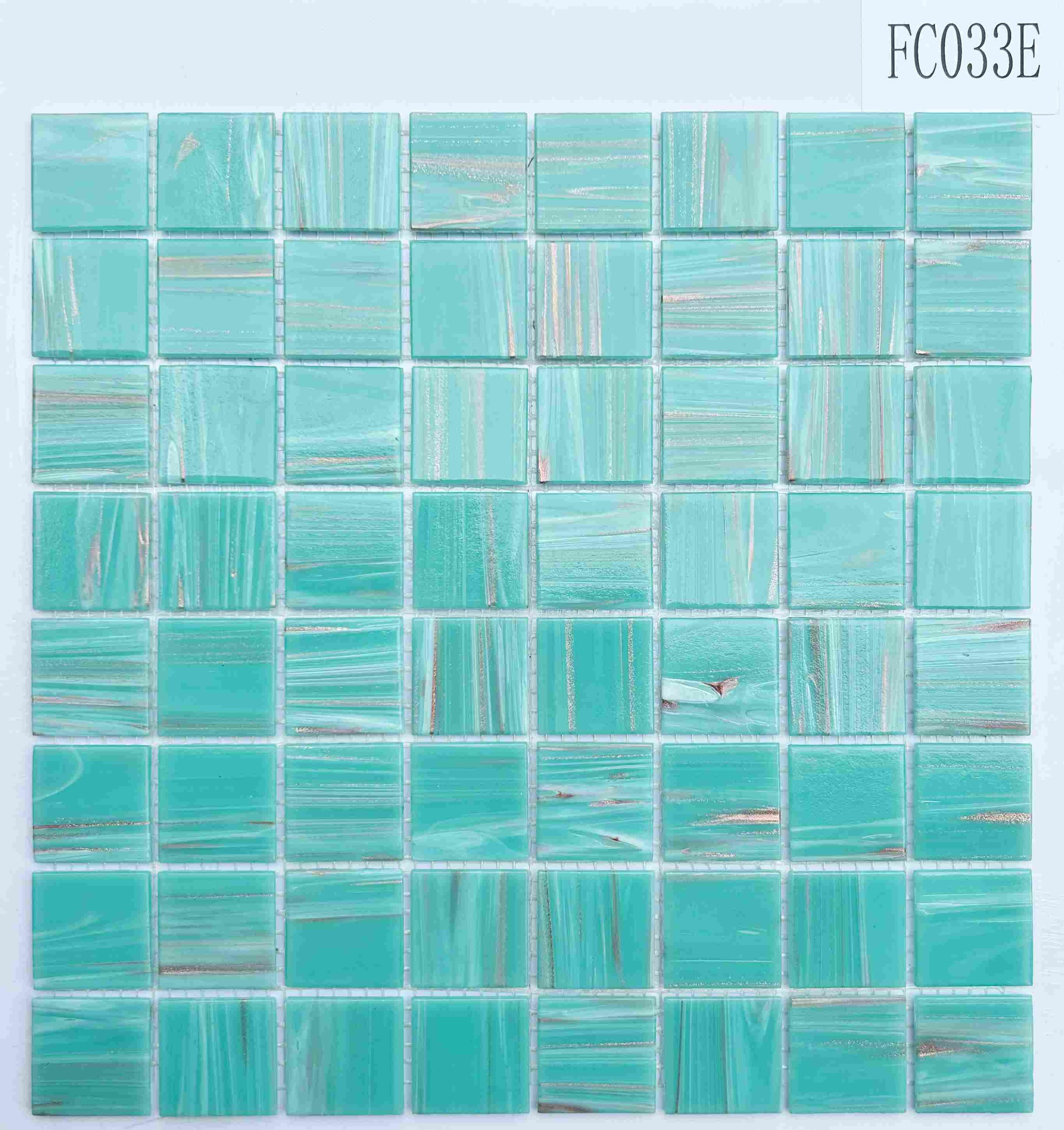 Soft Turquoise Glass Mosaic Tile with Metallic Streaks, 36x36mm, for Pool & Bathroom TQ36-FC033E