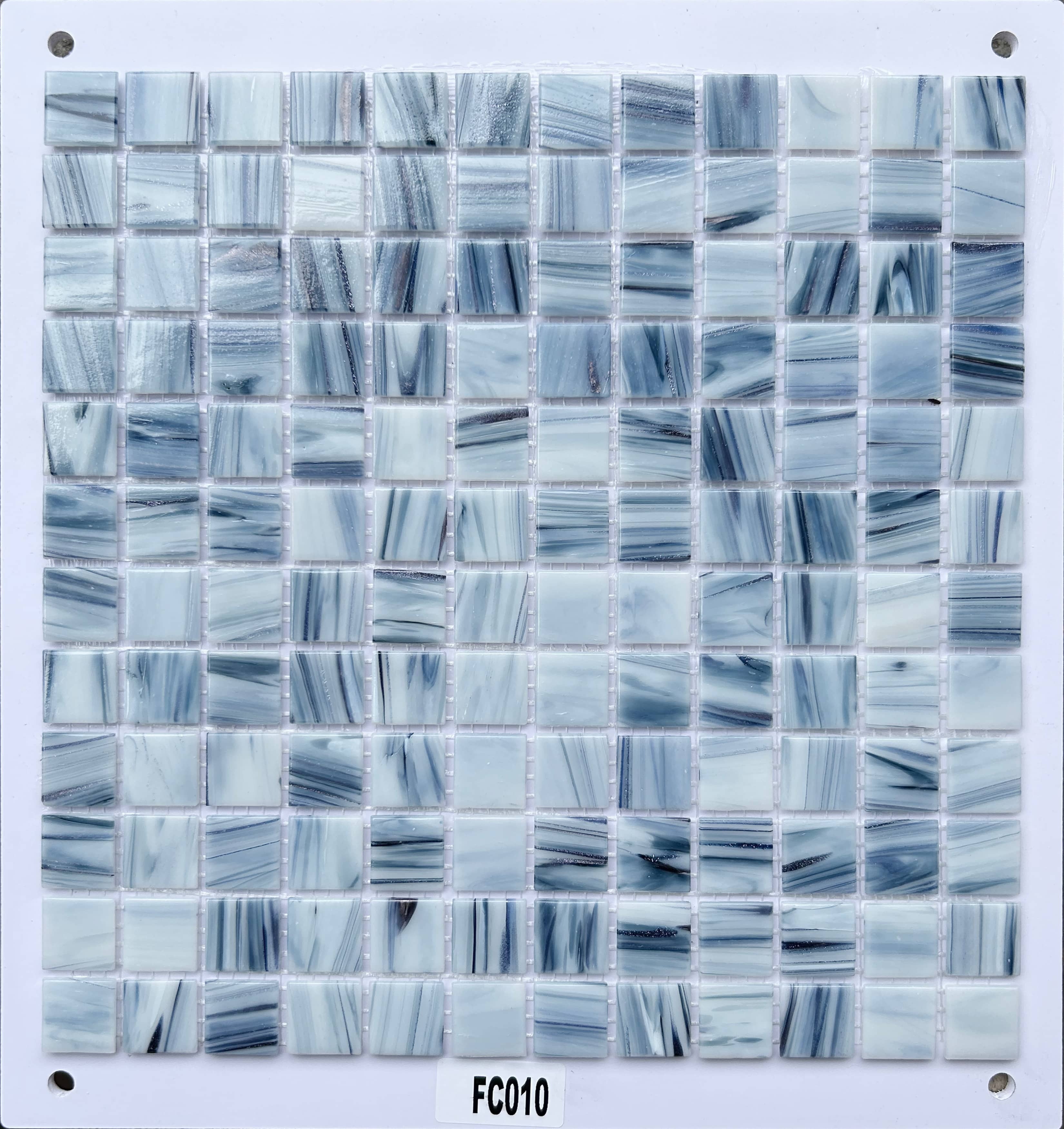Soft Blue & White Marbled Glass Mosaic Tile, 23x23mm, for Pool & Bathroom TQ36-FC010