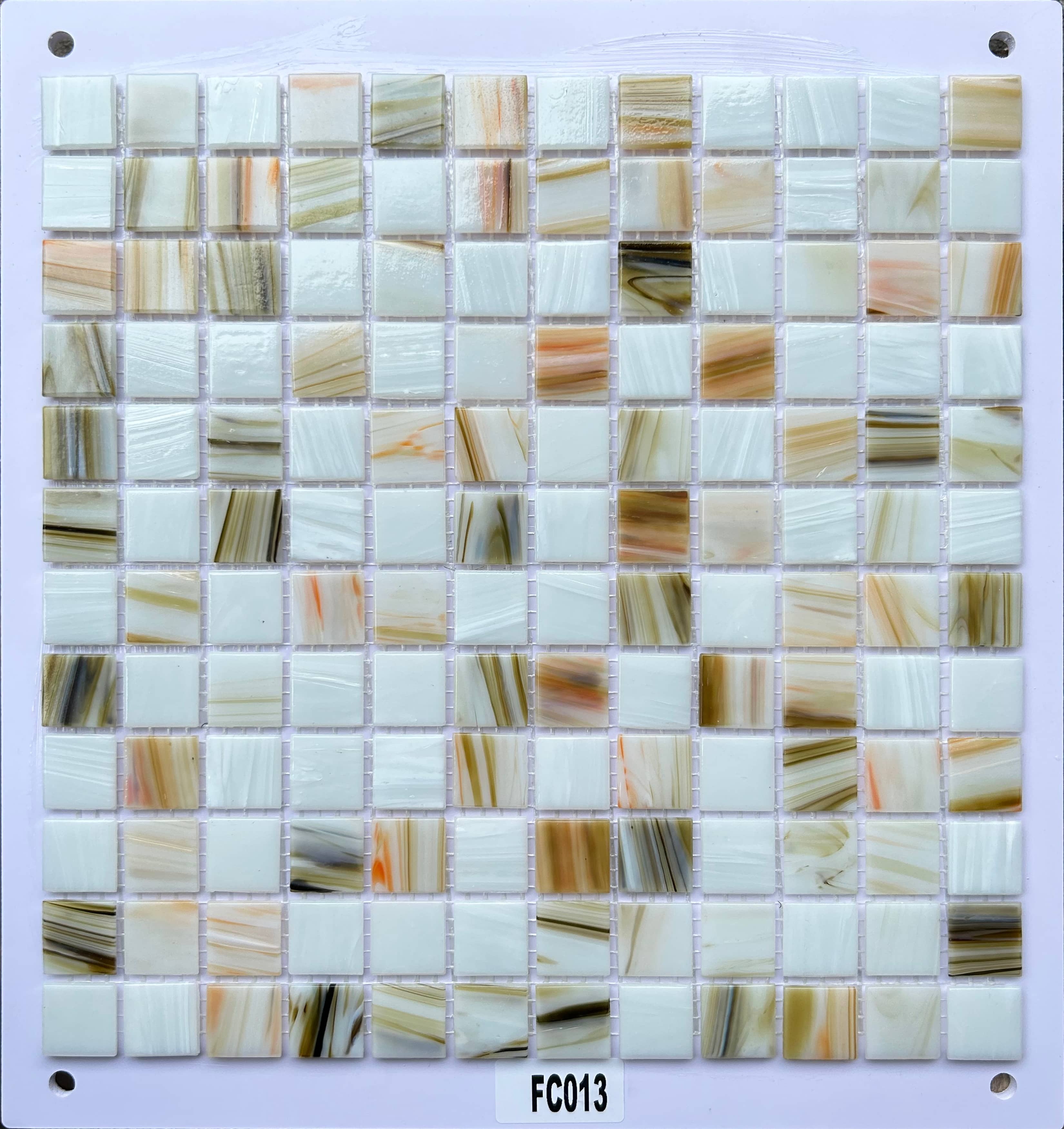 Warm Cream & Beige Marbled Glass Mosaic Tile, 23x23mm, for Bathroom & Kitchen TQ36-FC013