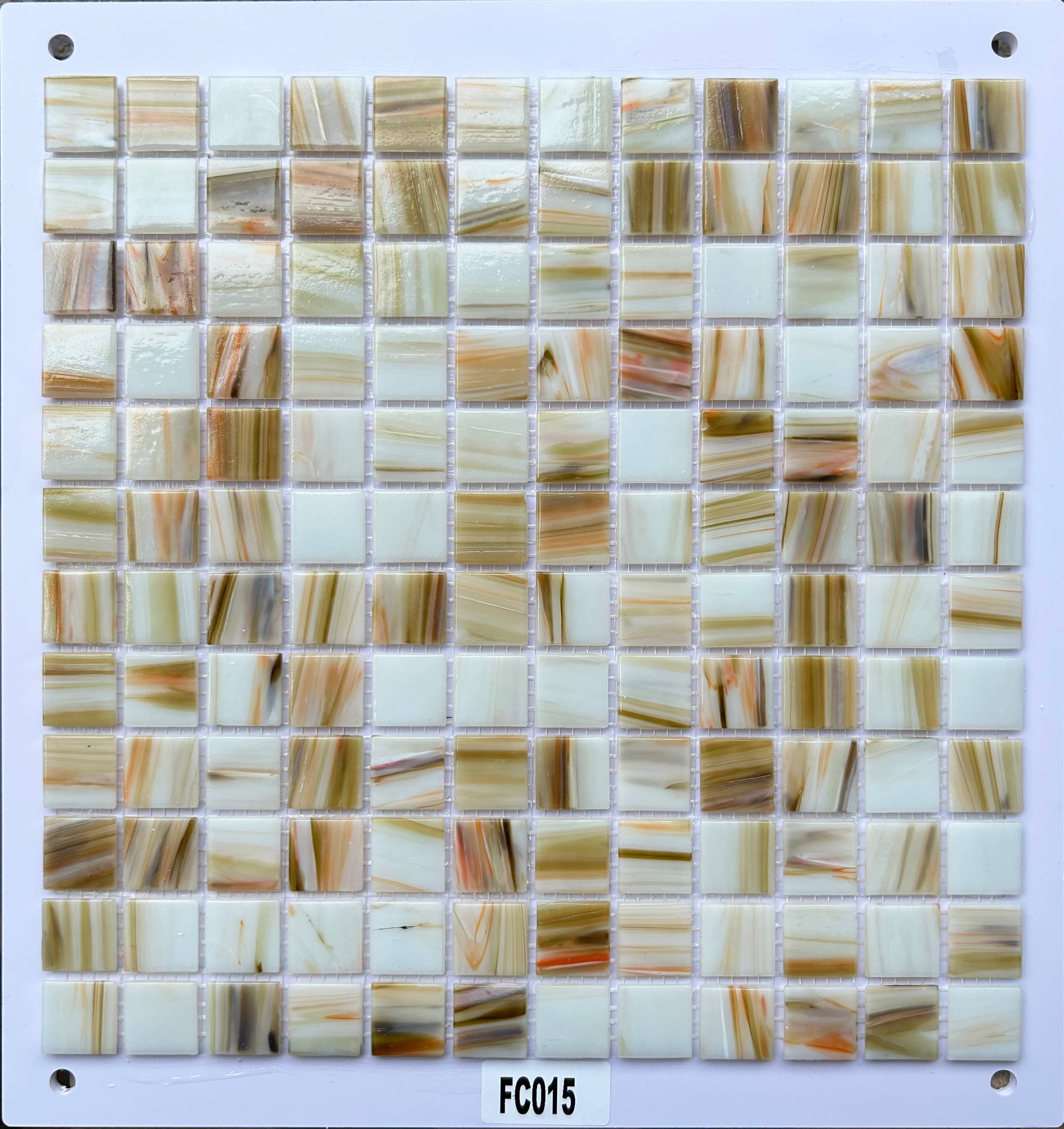 Warm Cream & Beige Marbled Glass Mosaic Tile, 23x23mm, for Bathroom & Kitchen TQ36-FC015