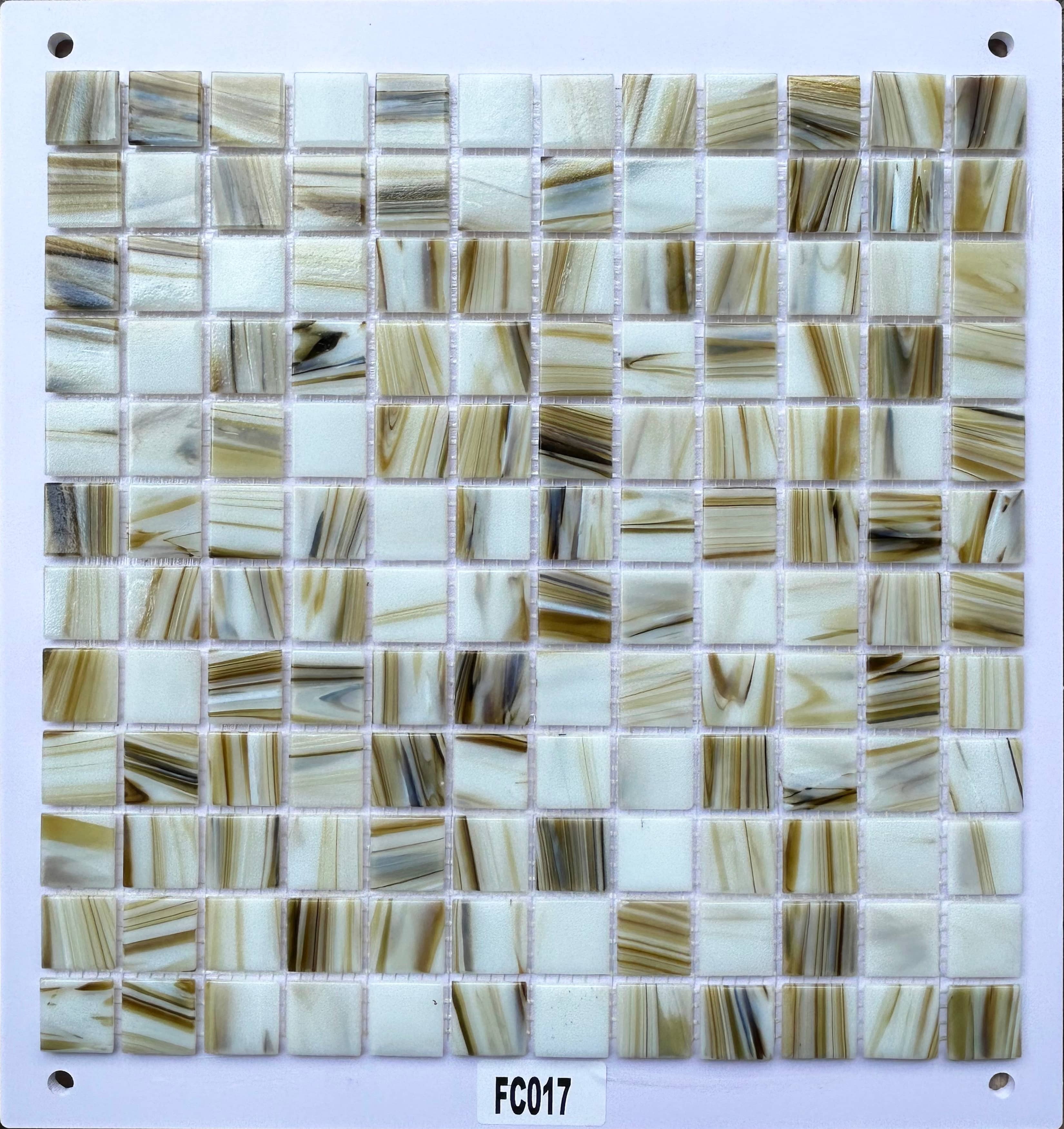 Warm Cream & Beige Marbled Glass Mosaic Tile, 23x23mm, for Bathroom & Kitchen TQ36-FC017