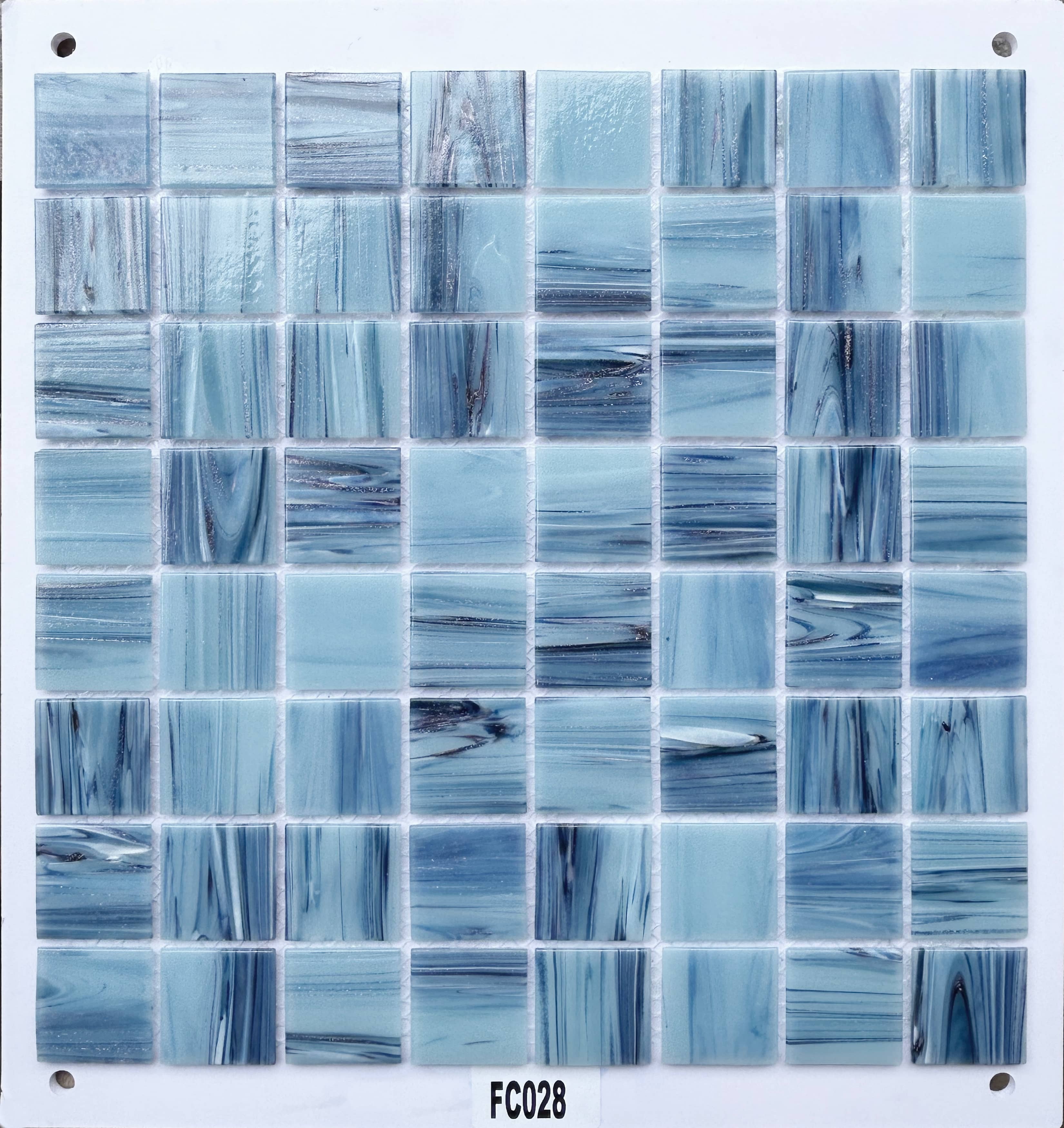 Misty Blue Marbled Glass Mosaic Tile, 36x36mm, for Pool & Bathroom TQ36-FC028