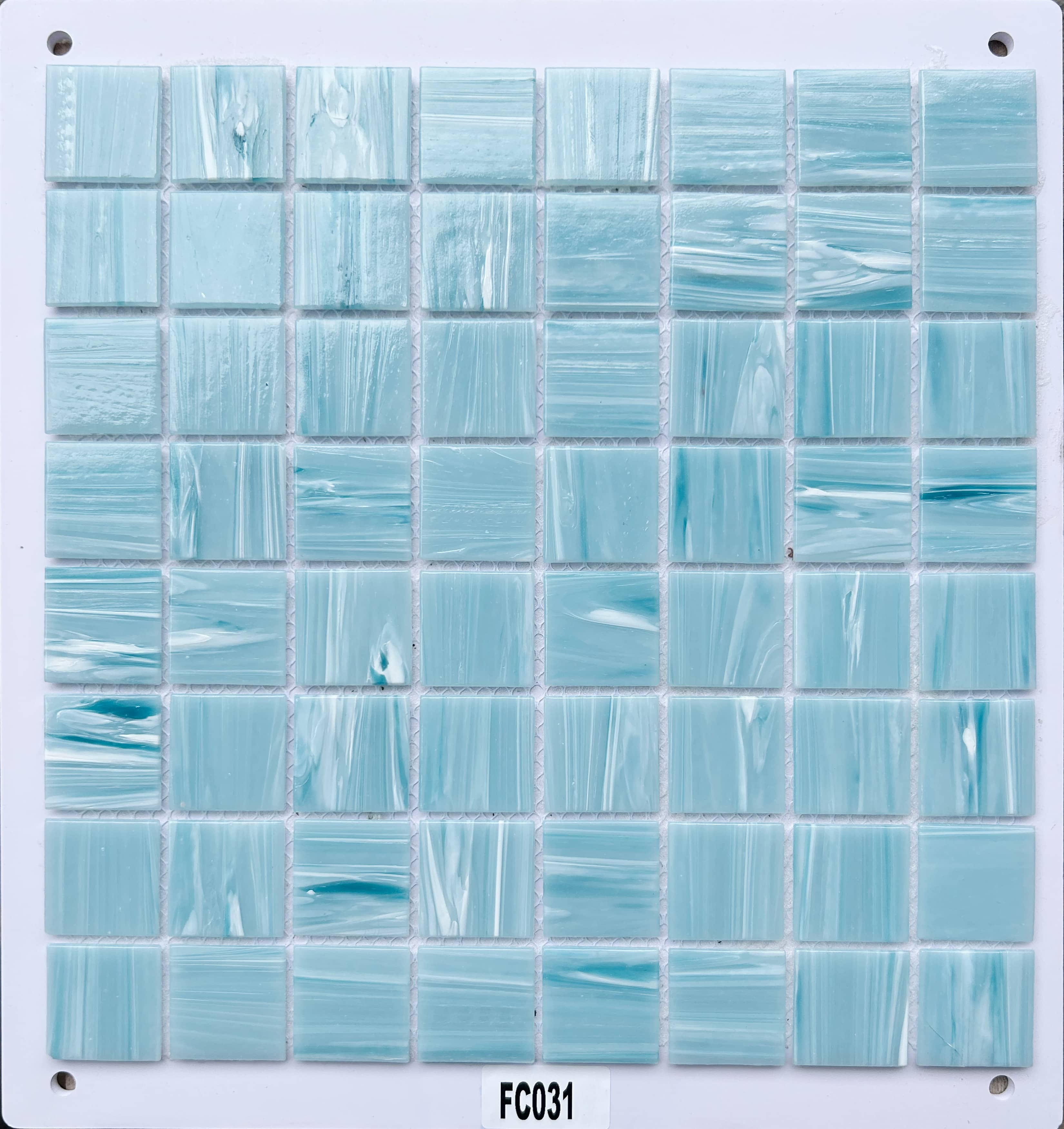 Soft Light Turquoise Marbled Glass Mosaic Tile, 36x36mm, for Pool & Bathroom TQ36-FC031