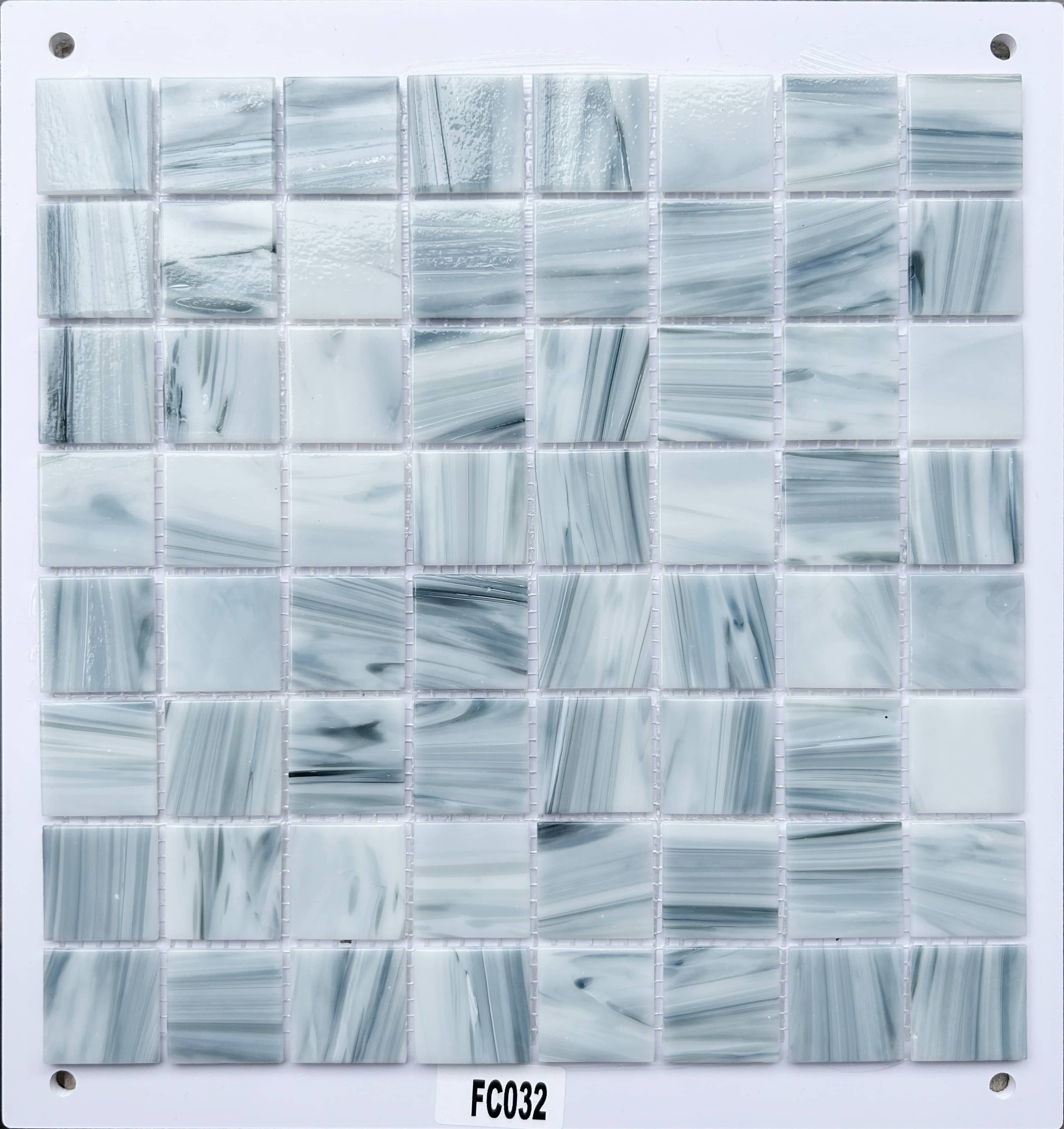 White & Grey Marble-Effect Glass Mosaic Tile, 36x36mm, for Bathroom & Kitchen TQ36-FC032