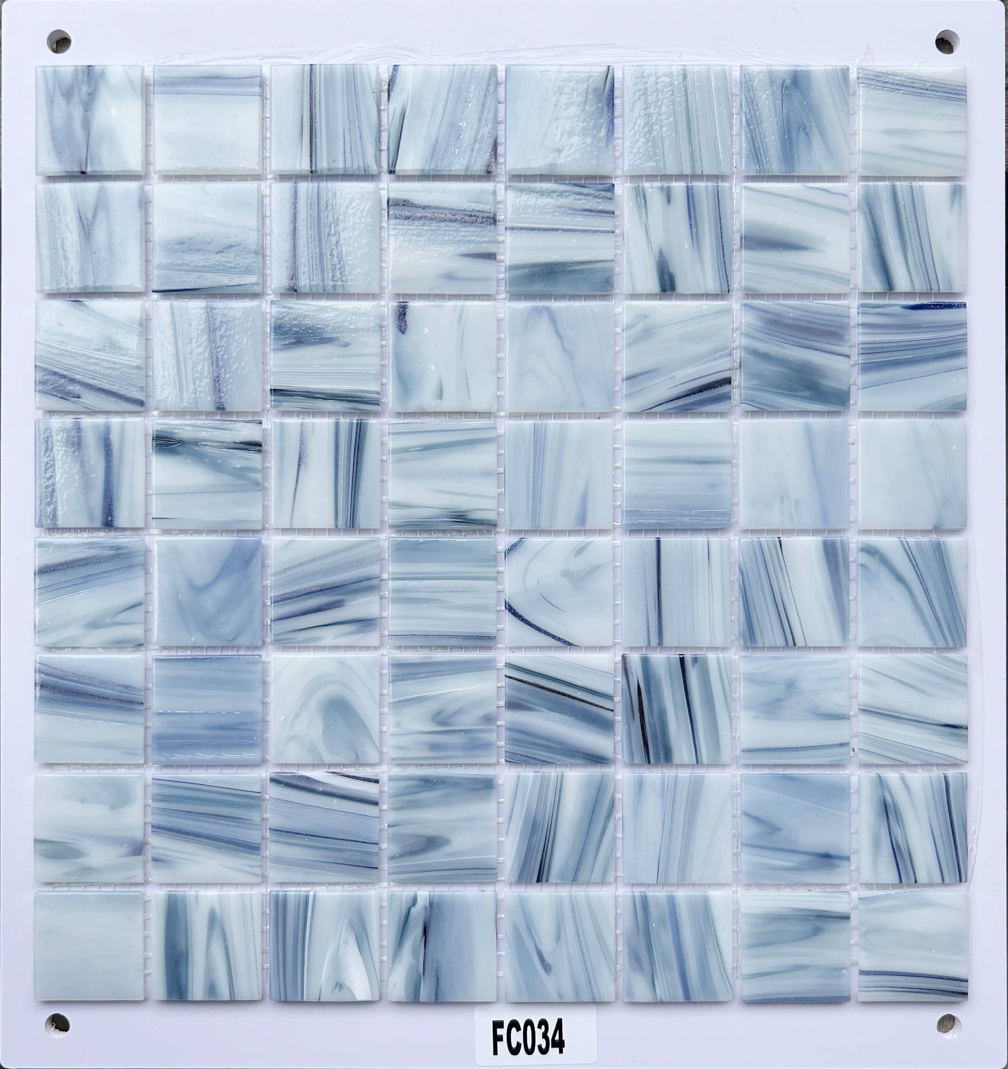 White & Blue Marble-Effect Glass Mosaic Tile, 36x36mm, for Bathroom & Kitchen TQ36-FC034