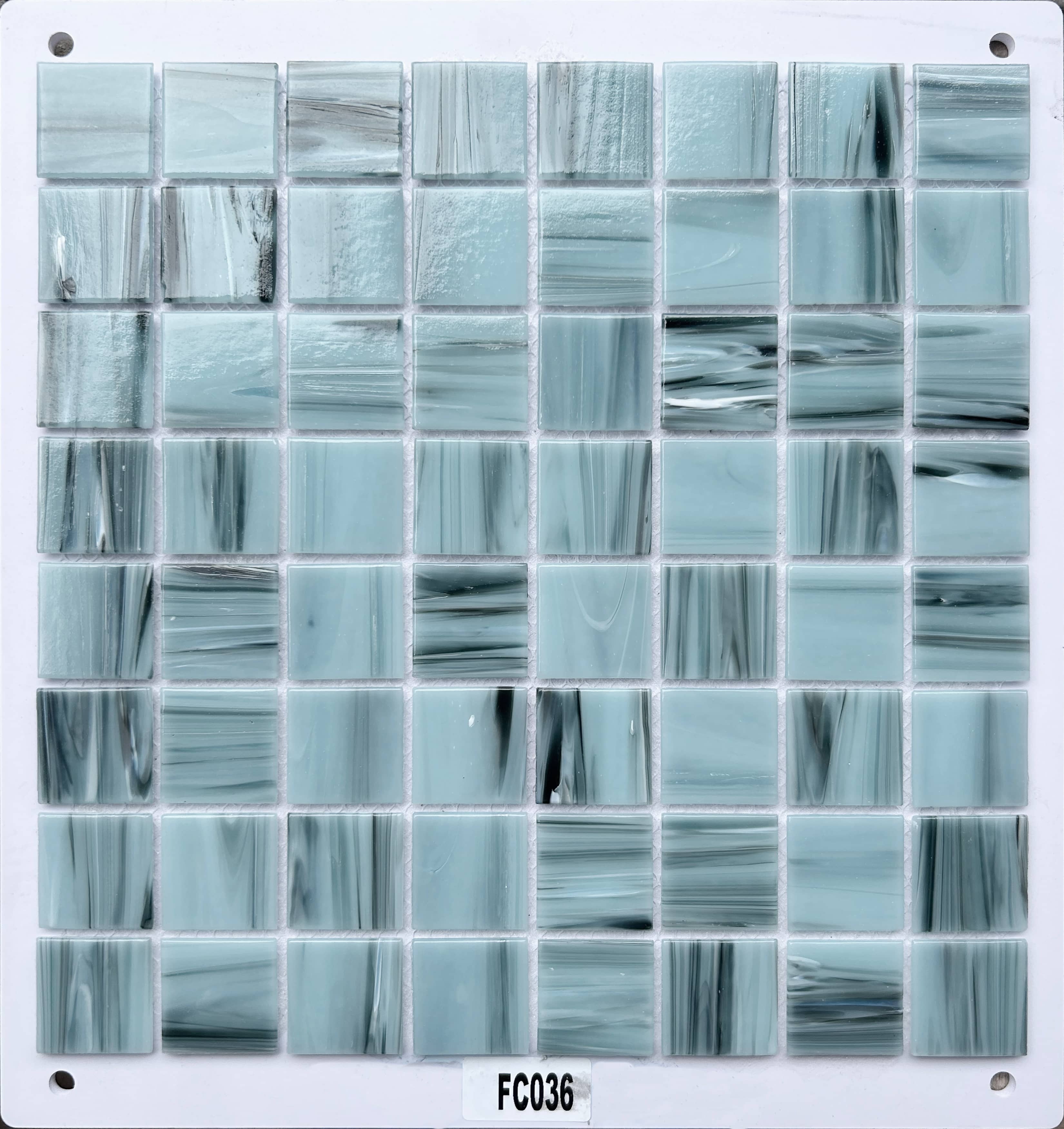 Misty Light Blue Marbled Glass Mosaic Tile, 36x36mm, for Pool & Bathroom TQ36-FC036