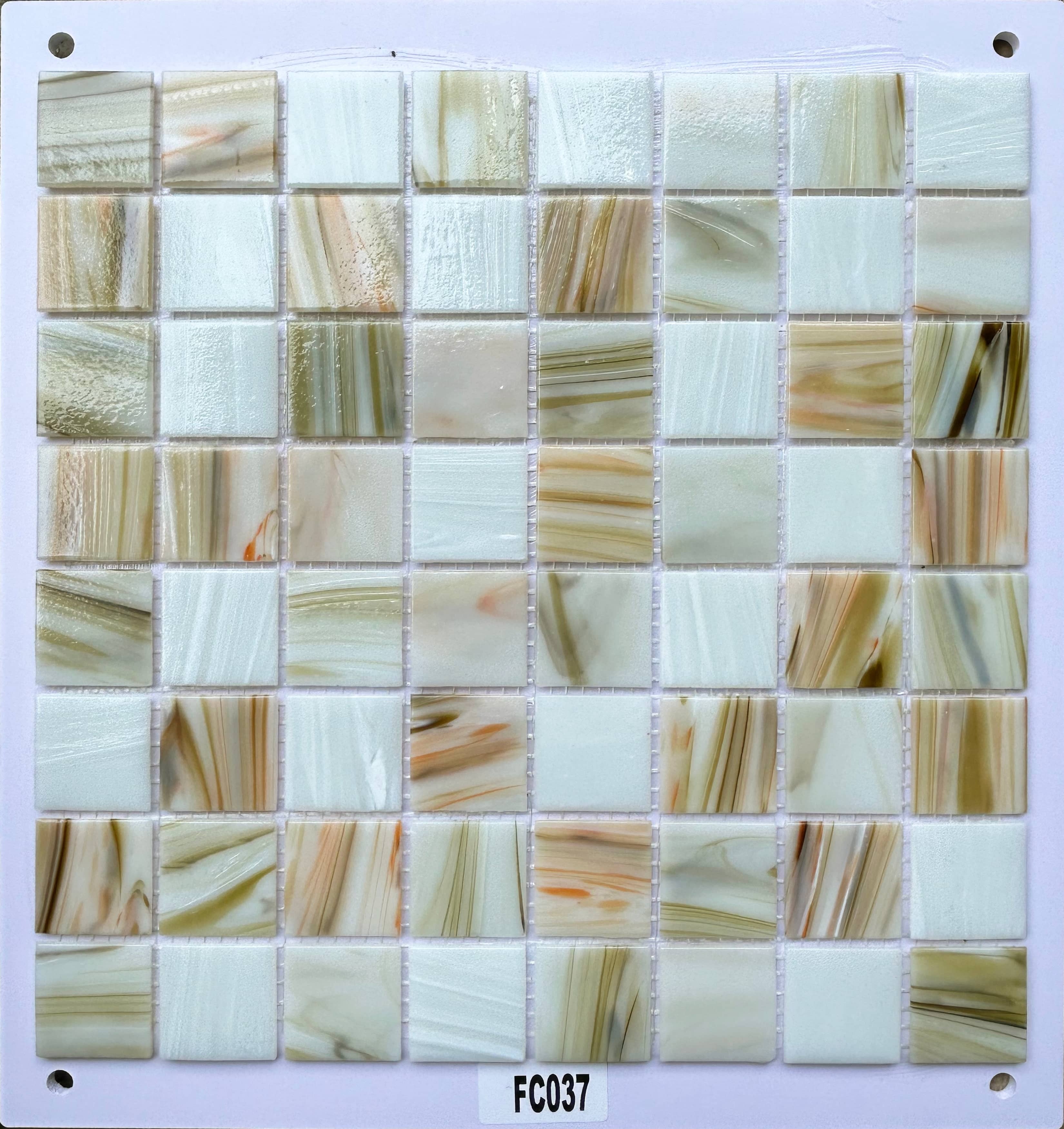 Cream White & Amber Marble-Effect Glass Mosaic Tile, 36x36mm, for Bathroom & Kitchen TQ36-FC037