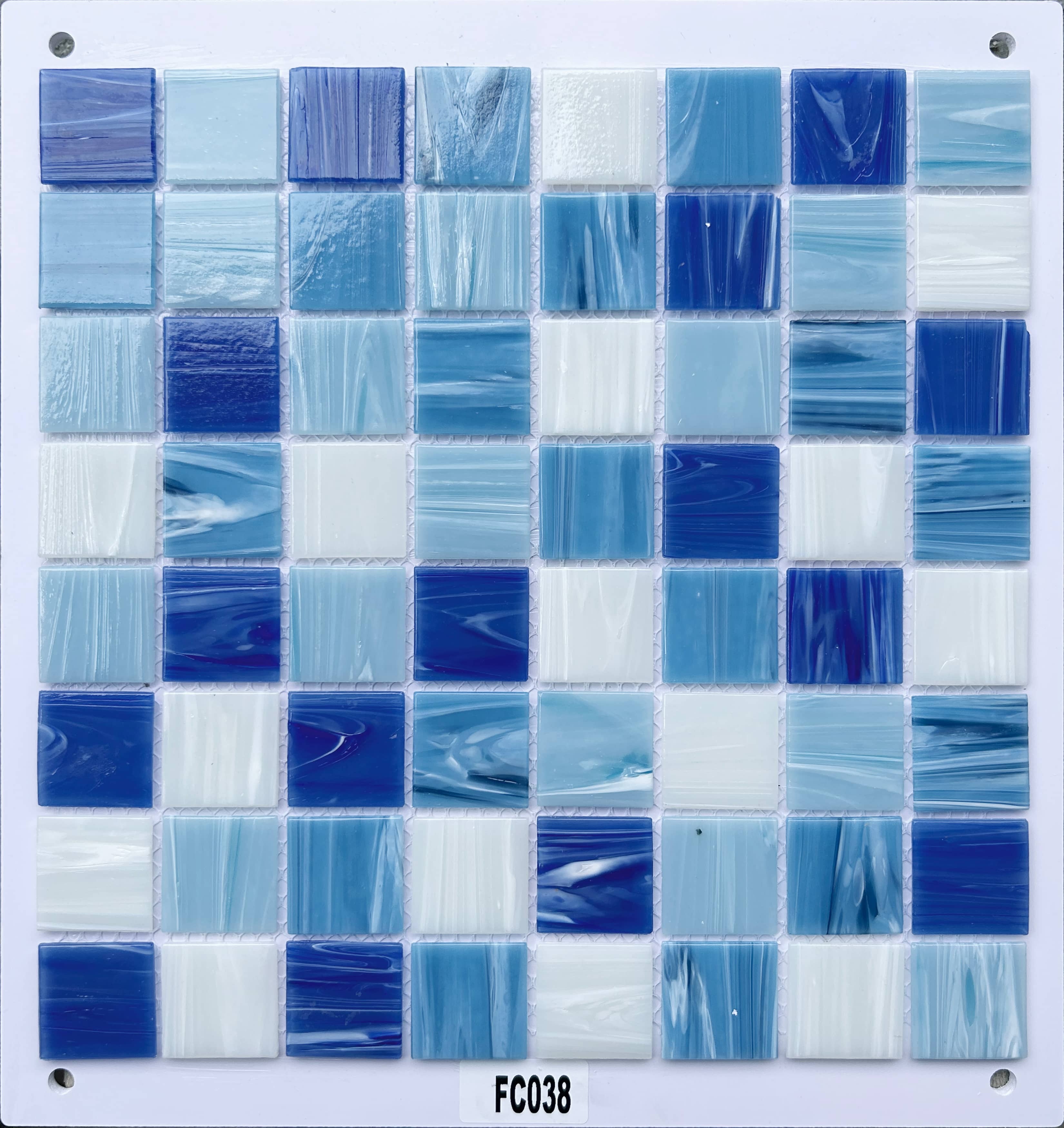 Multi-Tone Blue & White Ocean-Inspired Glass Mosaic Tile, 36x36mm, for Pool & Bathroom TQ36-FC038