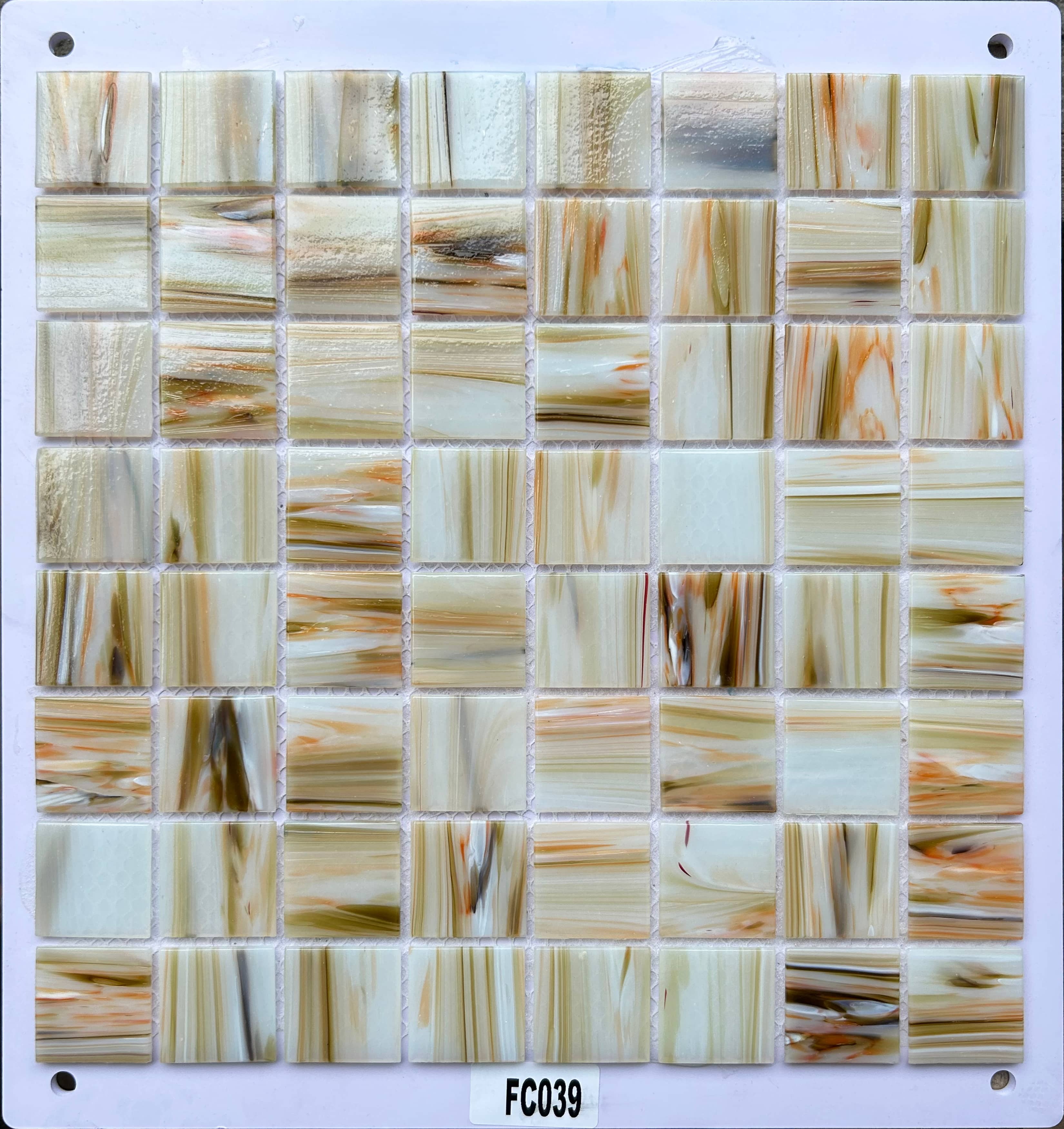 Warm Beige & Amber Marble-Effect Glass Mosaic Tile, 36x36mm, for Bathroom & Kitchen TQ36-FC039