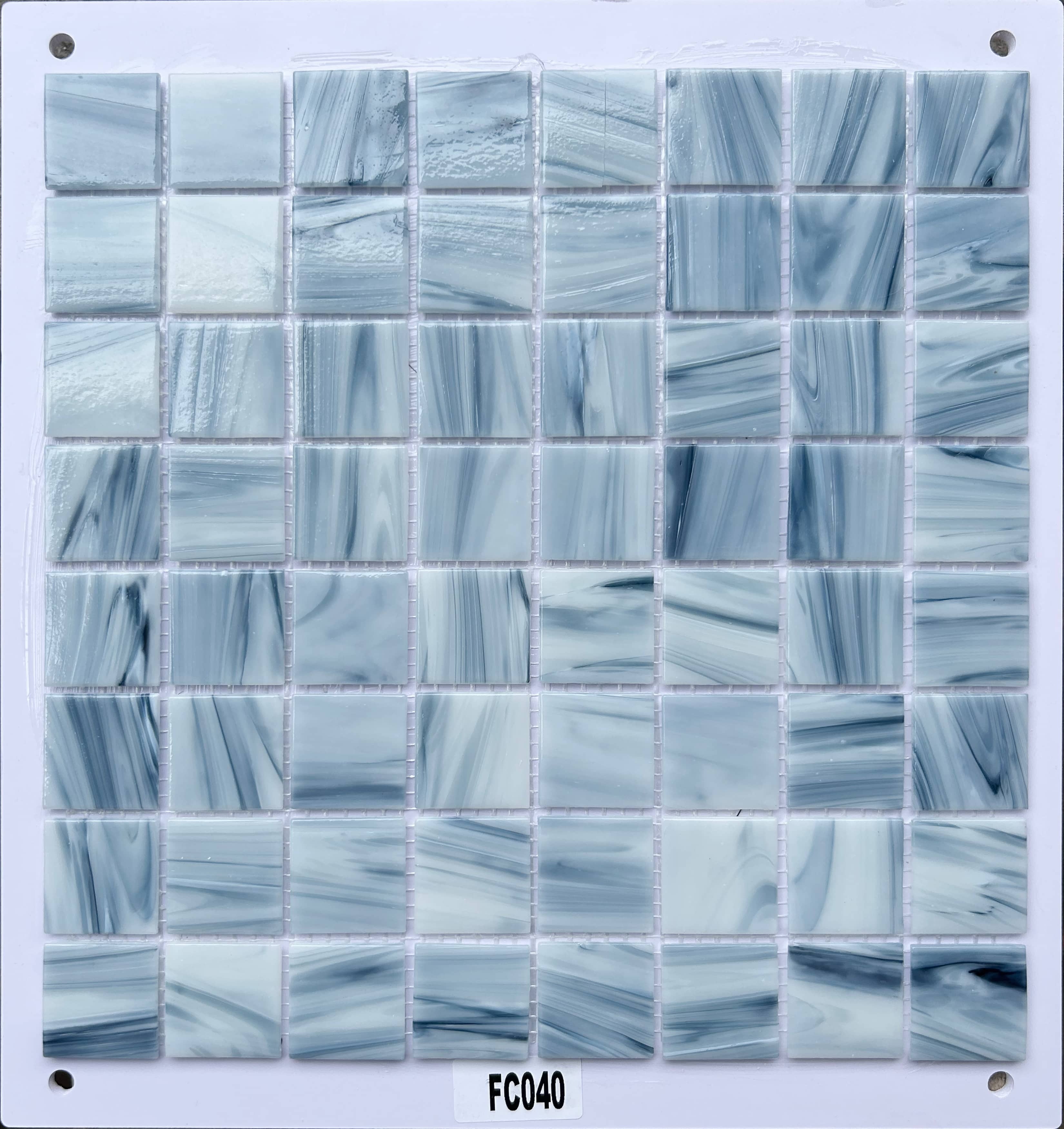 Light Blue & White Marble-Effect Glass Mosaic Tile, 36x36mm, for Bathroom & Kitchen TQ36-FC040