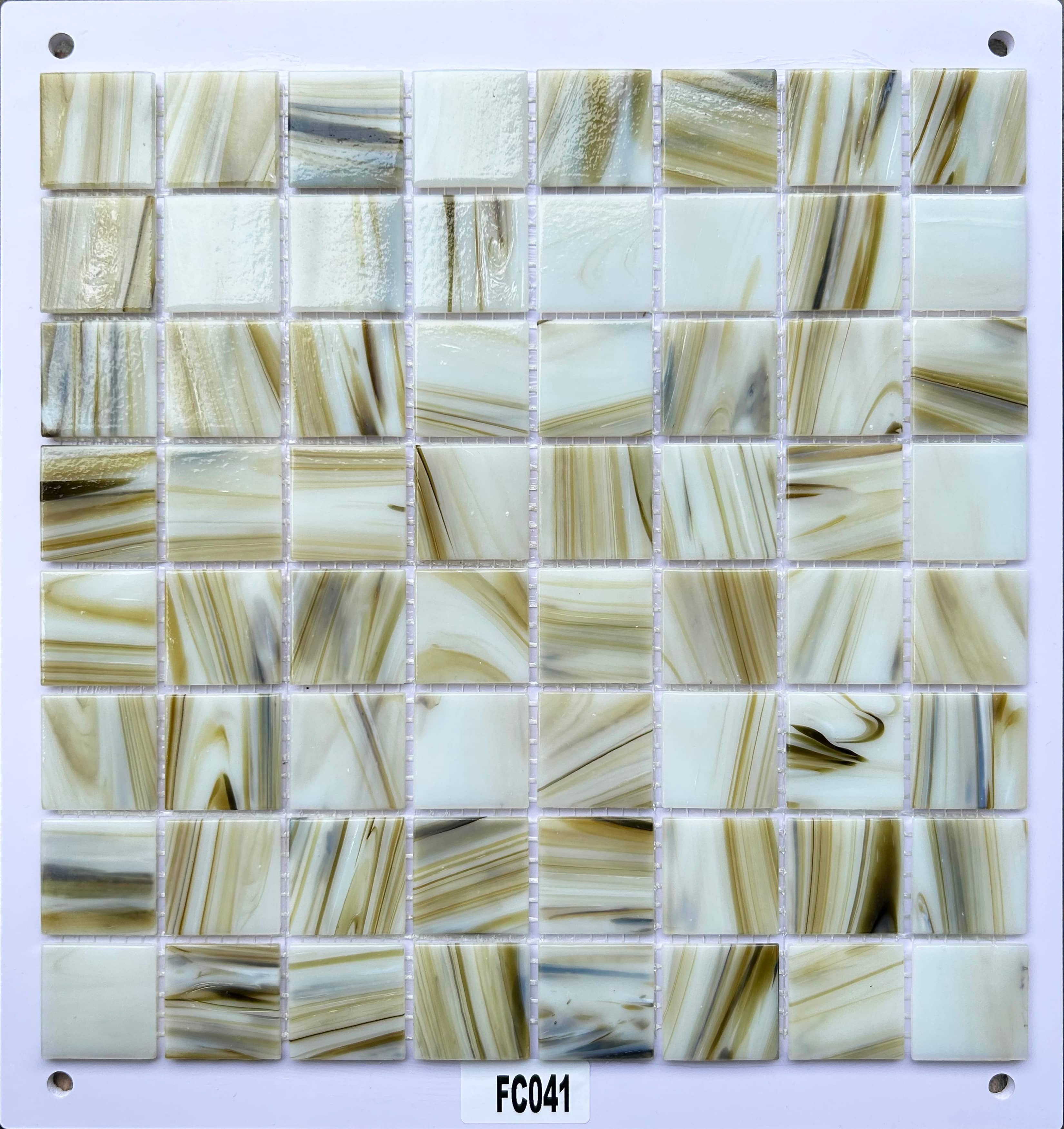 Cream White & Amber Marble-Effect Glass Mosaic Tile, 36x36mm, for Bathroom & Kitchen TQ36-FC041
