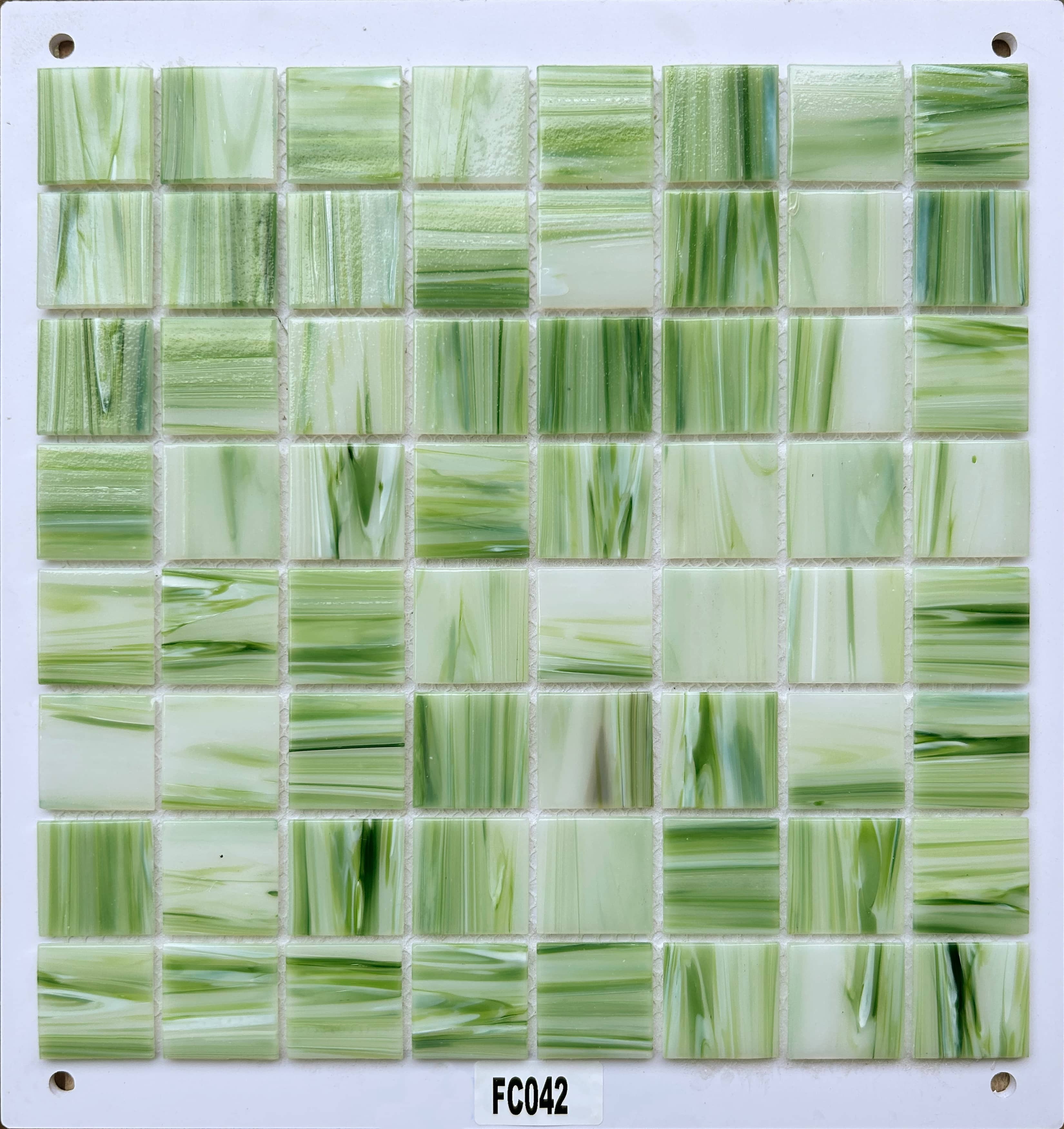 Fresh Light Green & White Marbled Glass Mosaic Tile, 36x36mm, for Pool & Bathroom TQ36-FC042