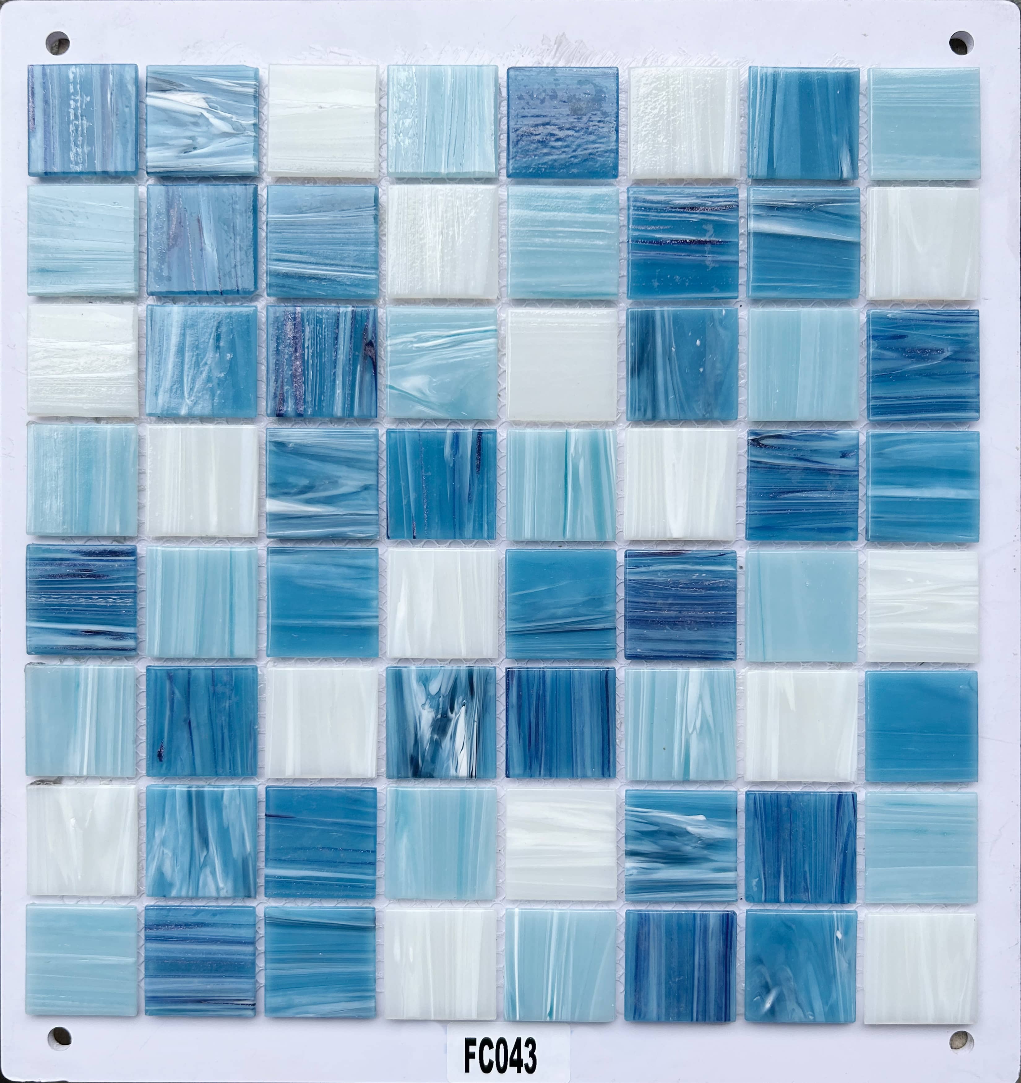 Multi-Tone Blue & White Ocean-Inspired Glass Mosaic Tile, 36x36mm, for Pool & Bathroom TQ36-FC043