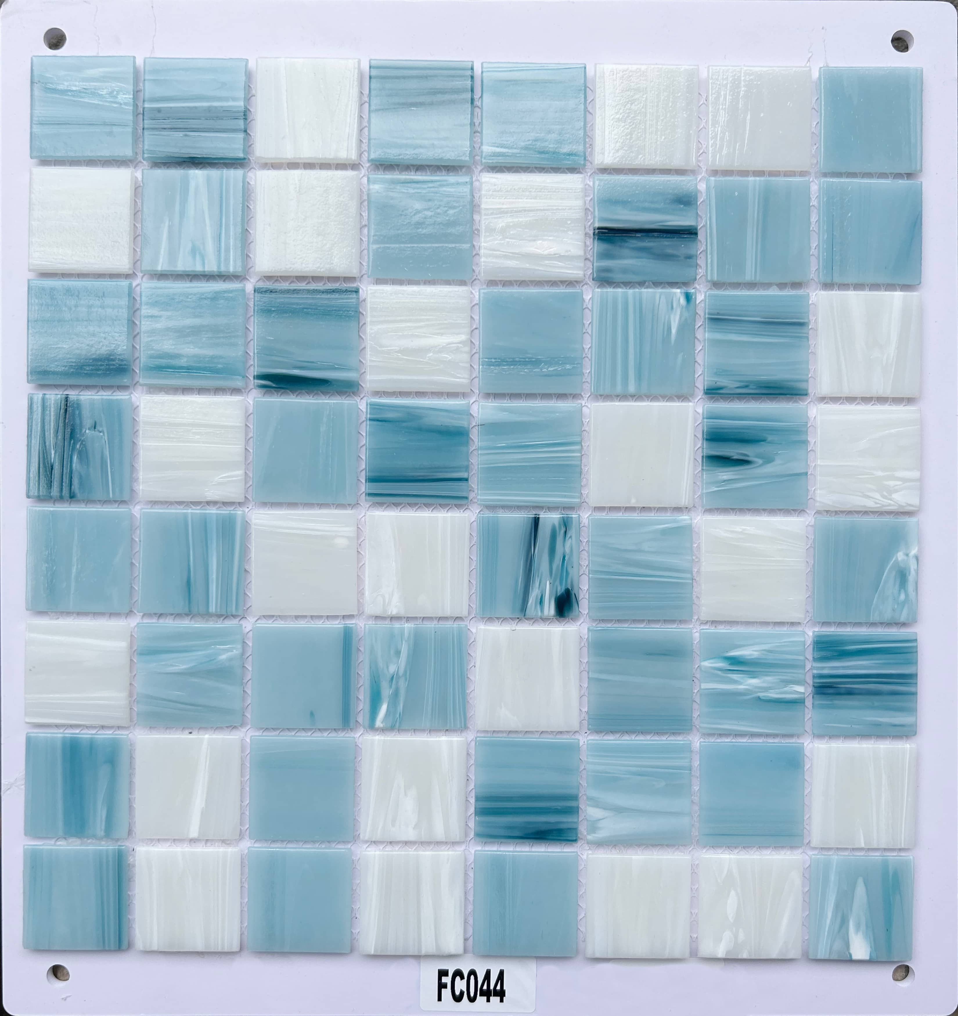 Soft Light Blue & White Ocean-Inspired Glass Mosaic Tile, 36x36mm, for Pool & Bathroom TQ36-FC044