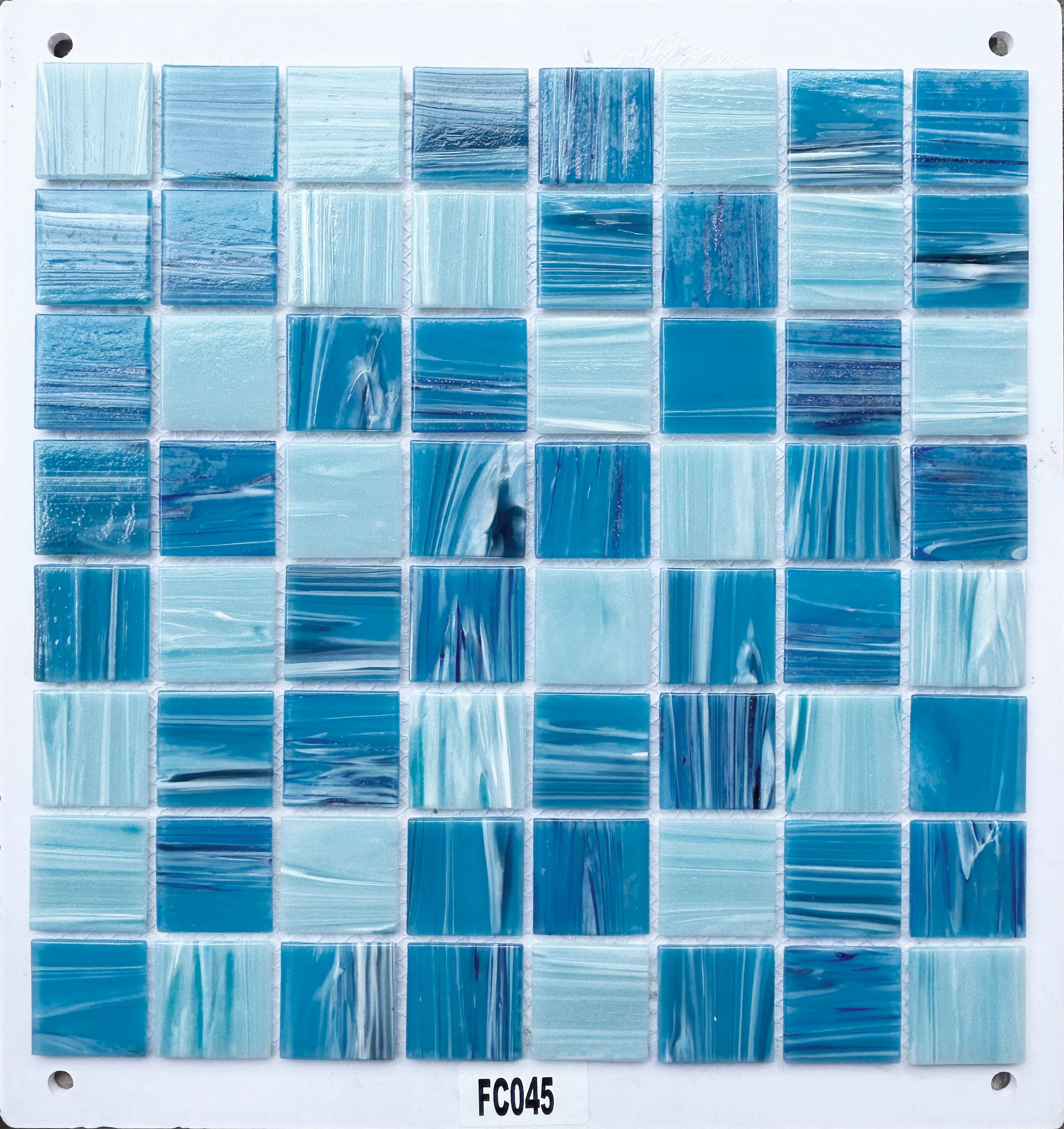 Multi-Tone Blue Gradient Ocean-Inspired Glass Mosaic Tile, 36x36mm, for Pool & Bathroom TQ36-FC045