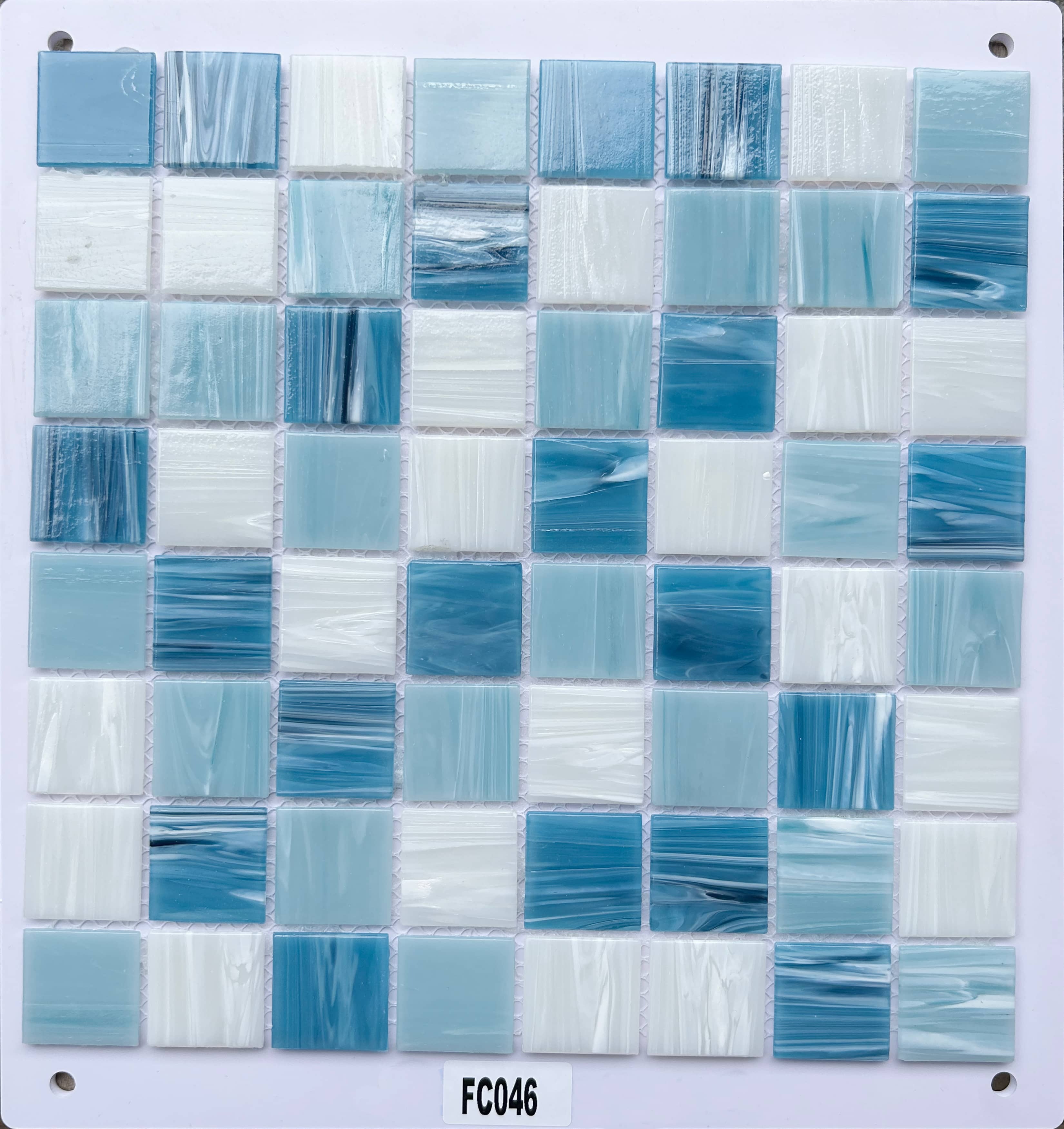 Light Blue & White Frosted Water-Inspired Glass Mosaic Tile, 36x36mm, for Bathroom & Kitchen TQ36-FC046