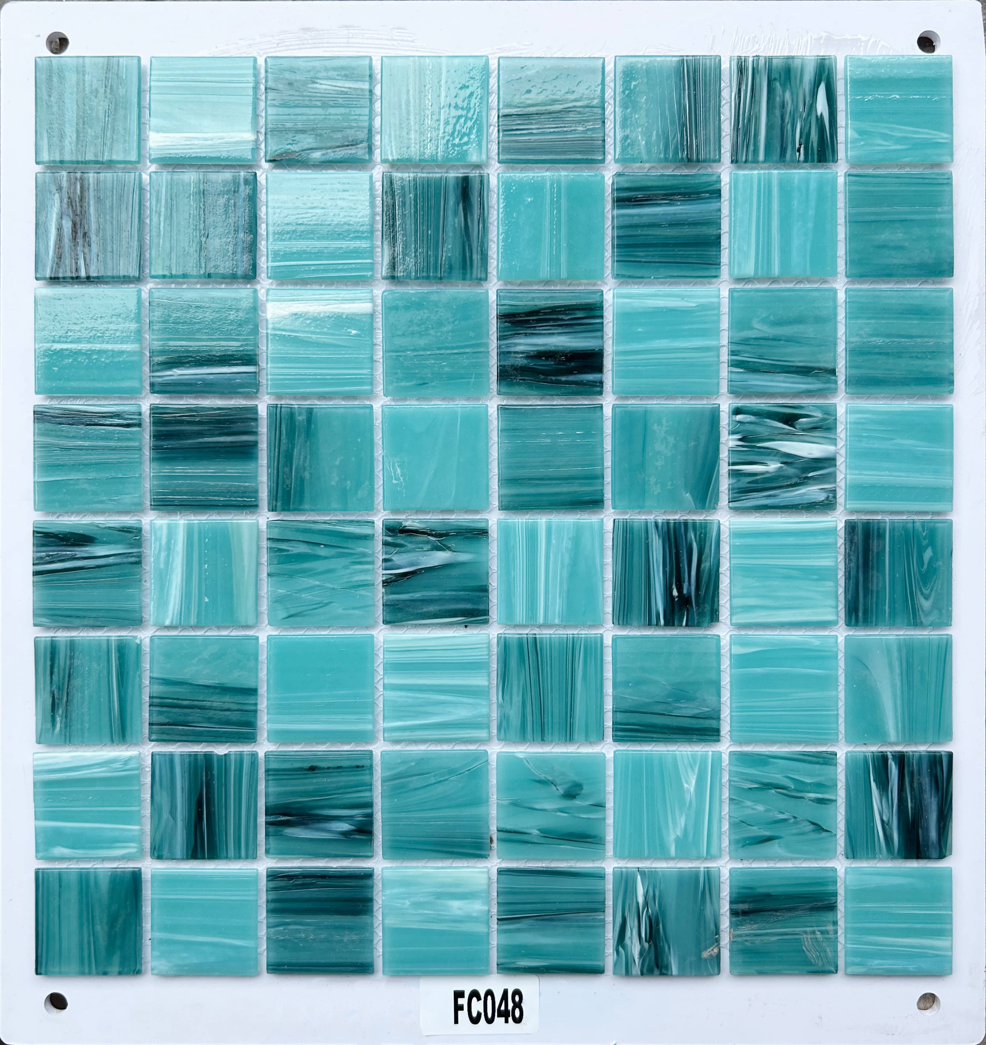 Vibrant Turquoise Gradient Marbled Glass Mosaic Tile, 36x36mm, for Pool & Bathroom TQ36-FC048
