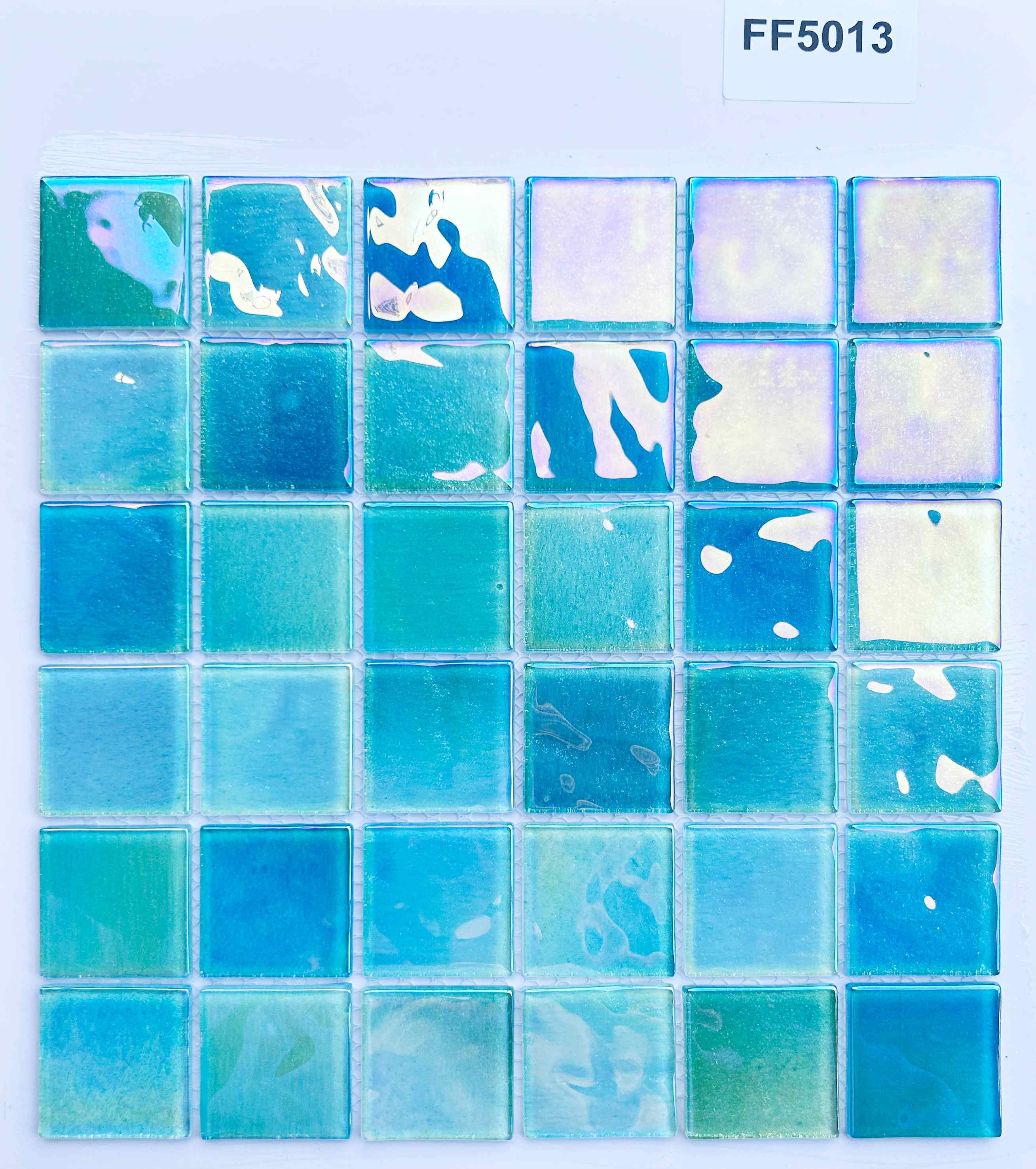 Iridescent Blue Gradient Glass Mosaic Tile, 48x48mm, for Pool & Bathroom TQ36-FF5013
