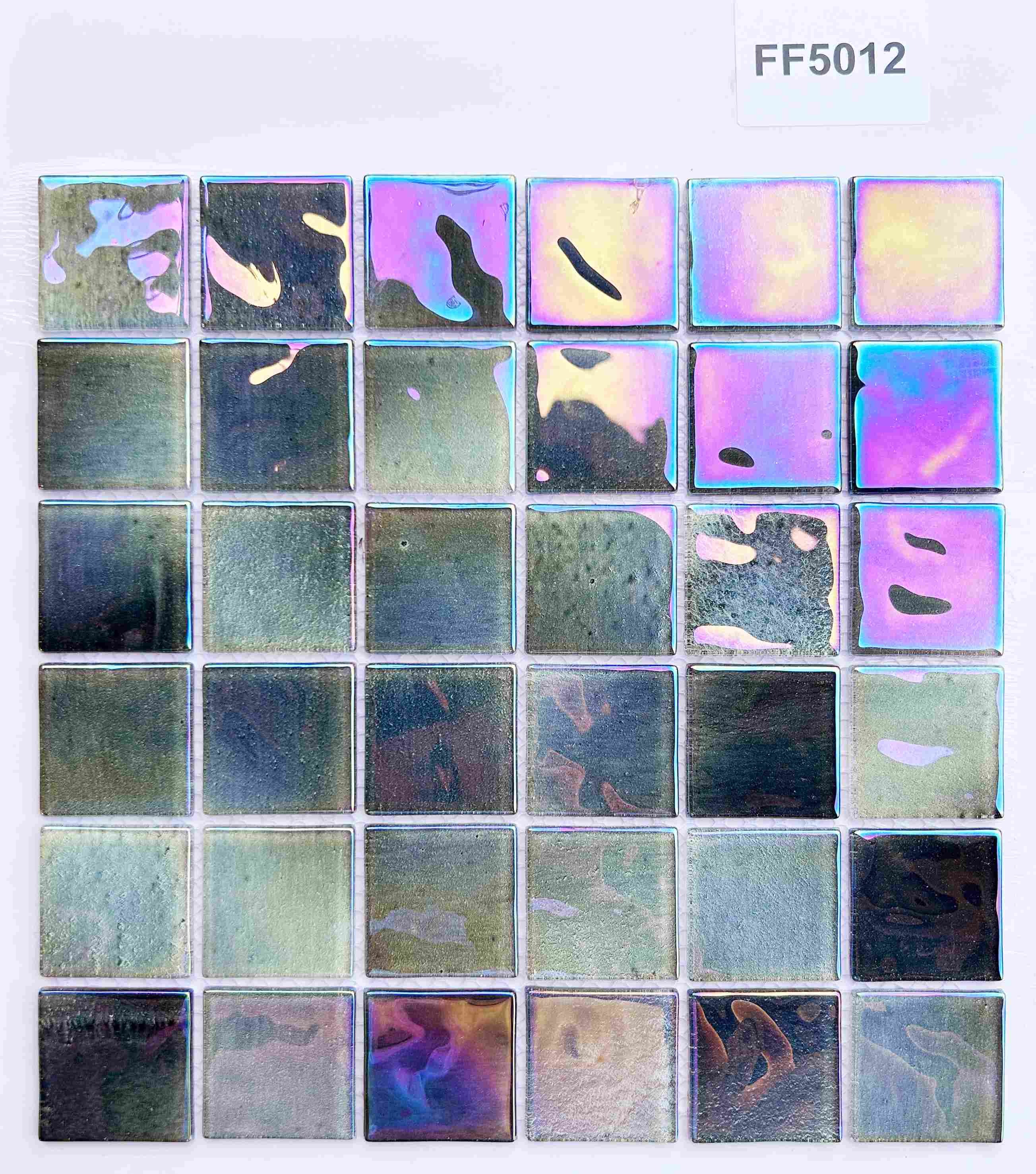 Iridescent Dark Gradient Holographic Glass Mosaic Tile, 48x48mm, for Accent Walls & Bathrooms TQ36-FF5012