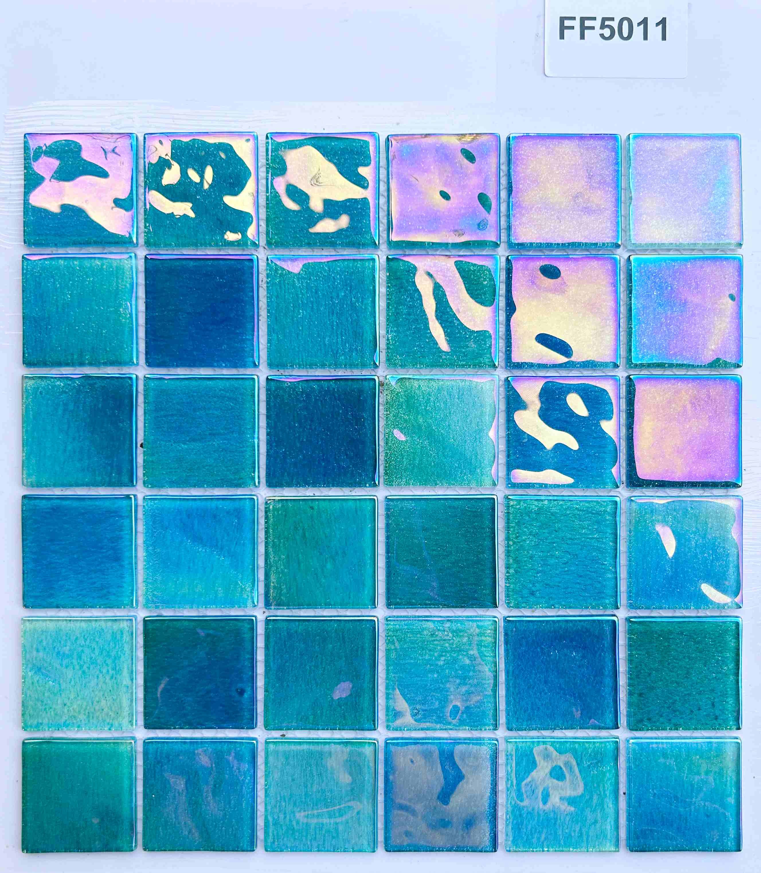 Iridescent Turquoise Gradient Glass Mosaic Tile, 48x48mm, for Pool & Bathroom TQ36-FF5011