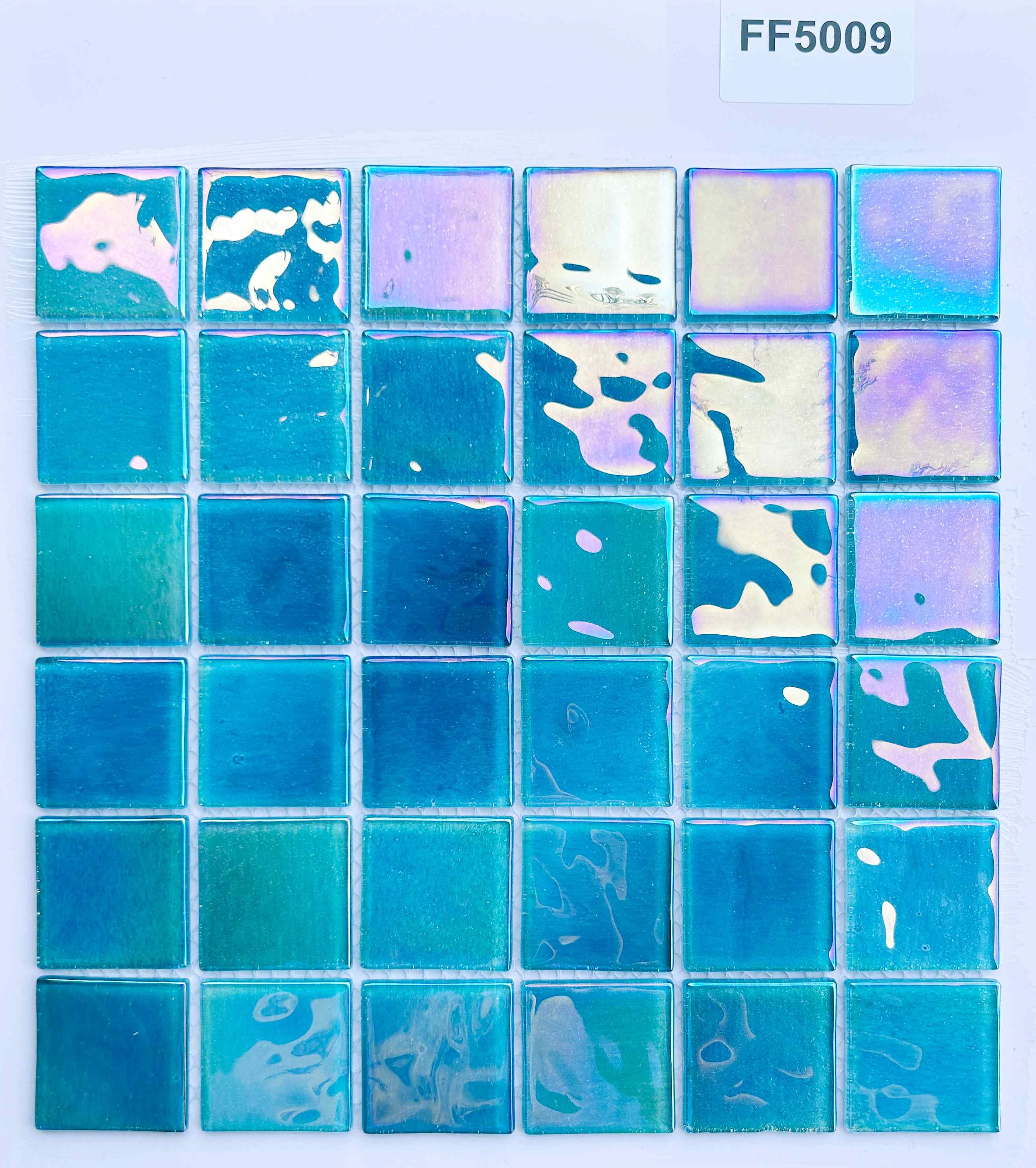 Iridescent Blue Gradient Glass Mosaic Tile, 48x48mm, for Pool & Bathroom TQ36-FF5009